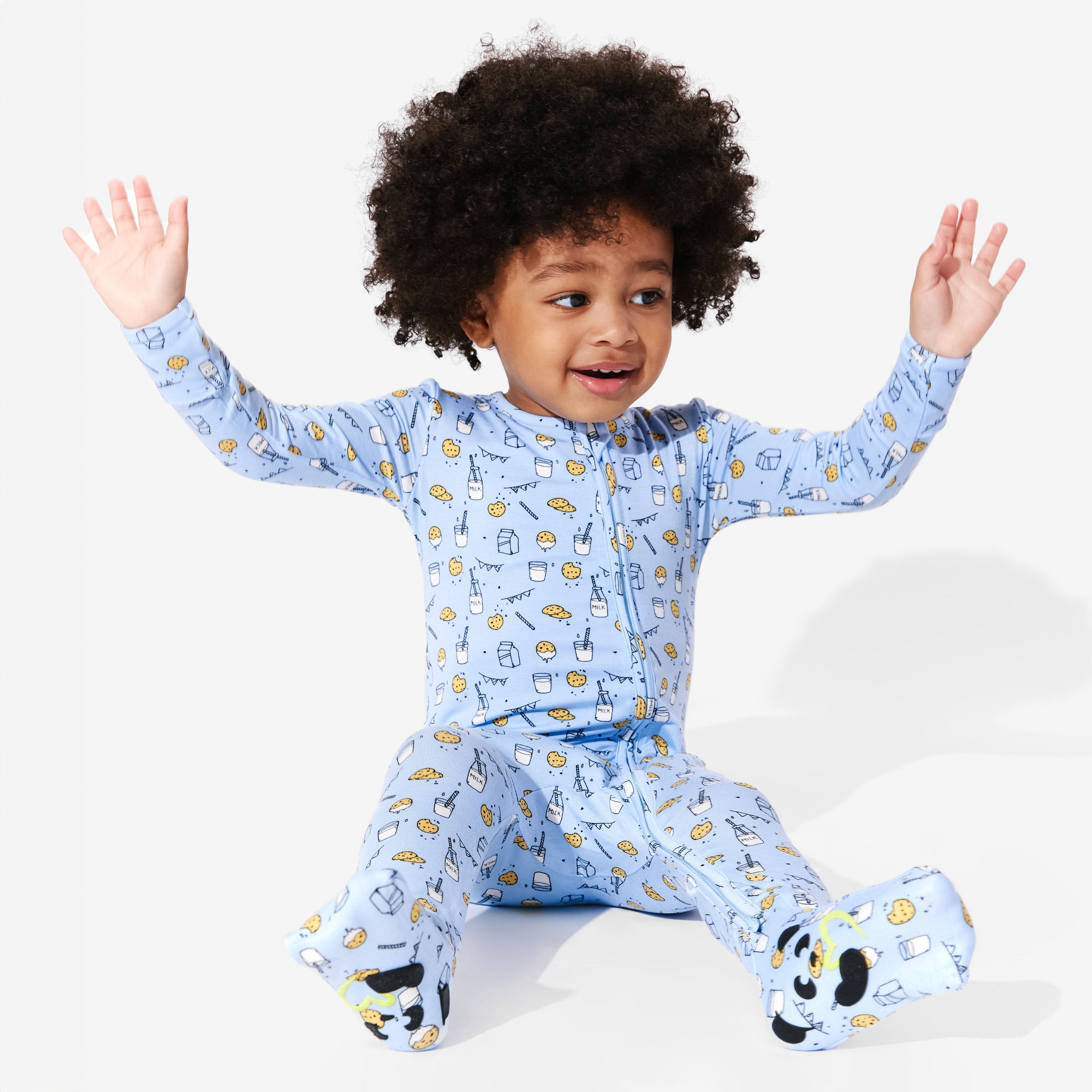 Milk And Cookies Blue Bamboo Convertible Footie