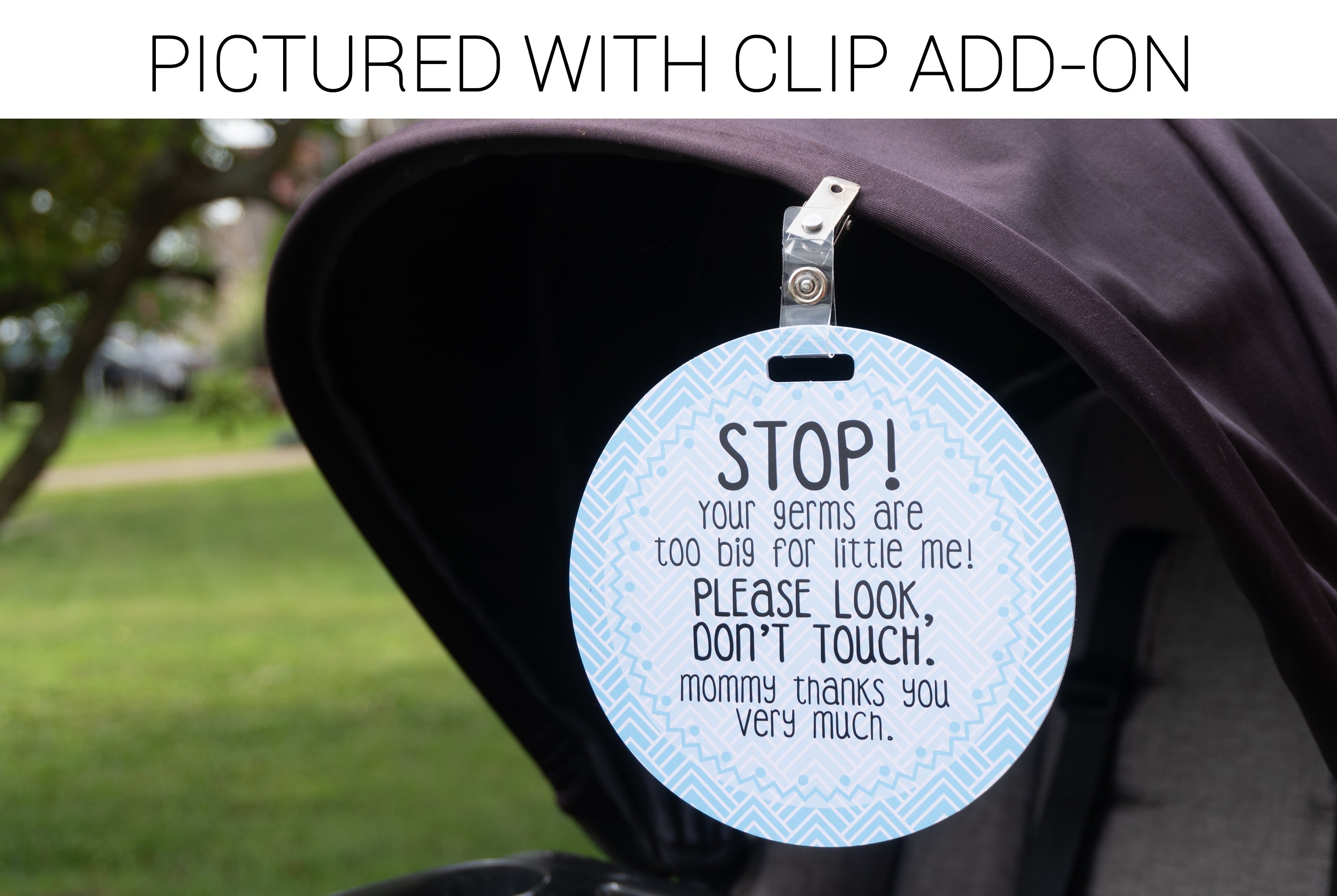 Blue Stop No Touching Newborn Baby Car Seat Tag