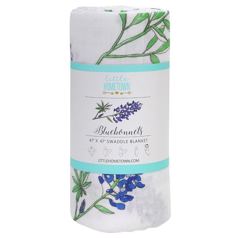 Gift Set: Bluebonnets Baby Muslin Swaddle Blanket And Burp Cloth/bib Combo
