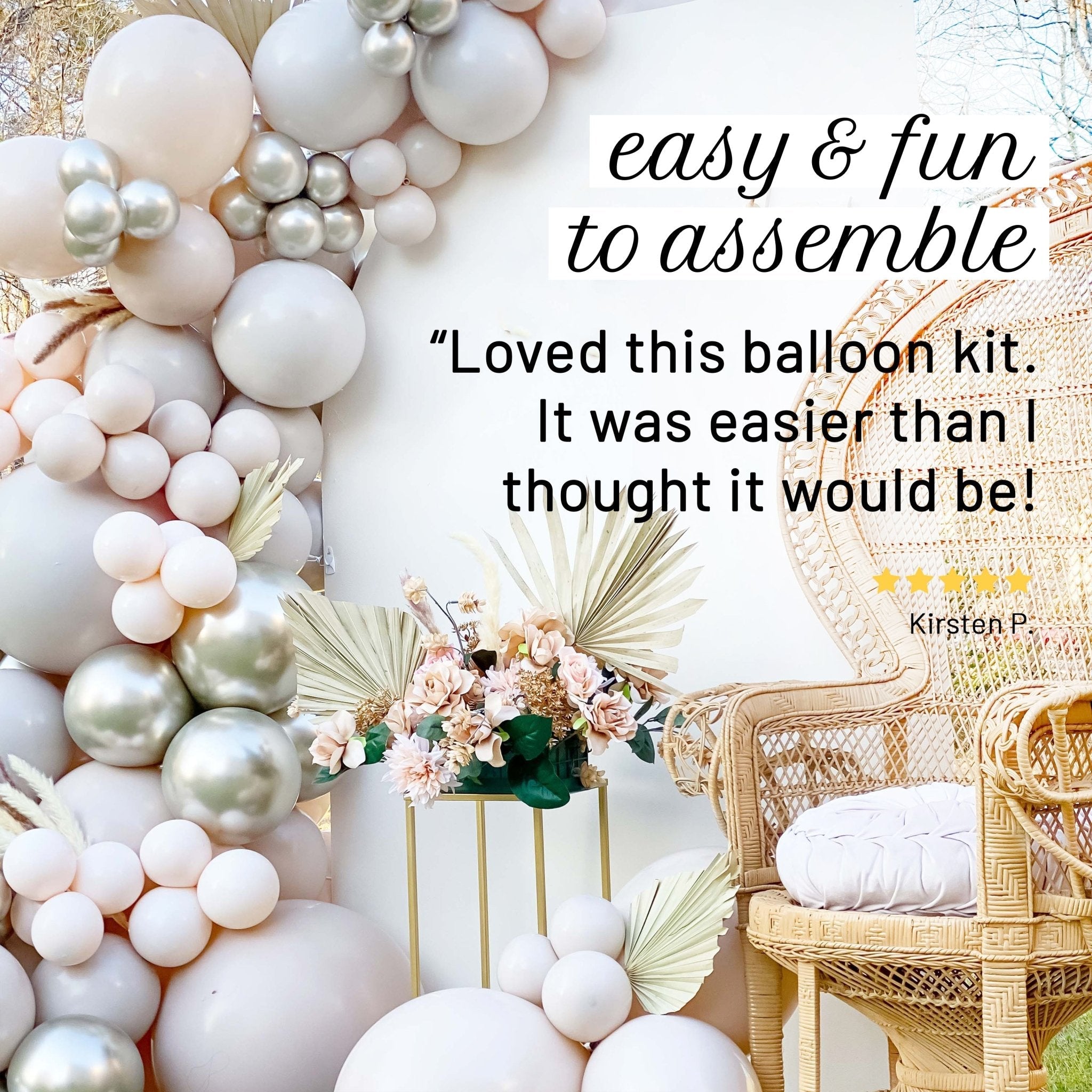 Neutral Boho Balloon Garland Kit – Linen, Gray, Gold, White