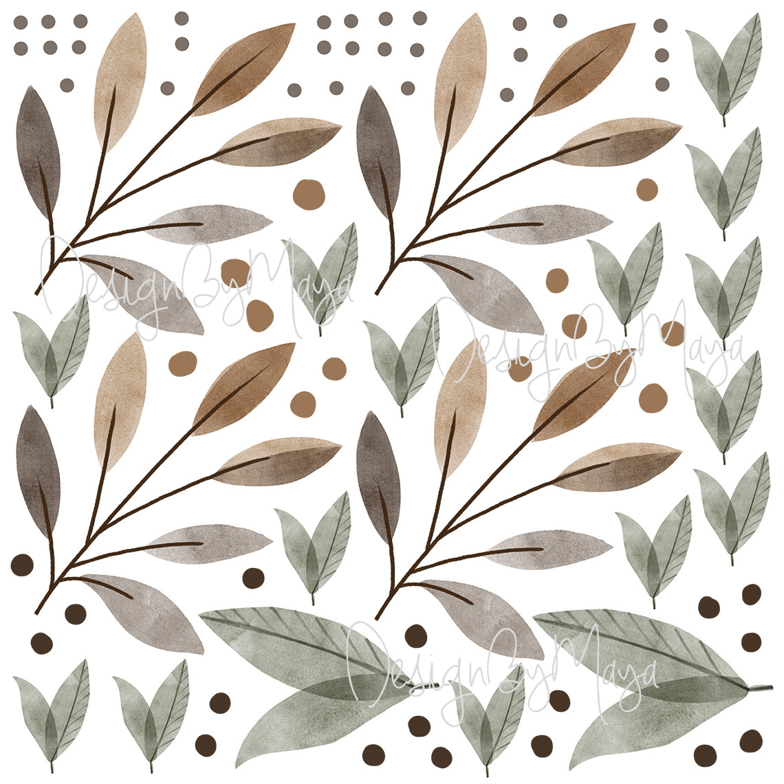 Watercolor Foliage And Leaves - Fabric Nursery Wall Art Decals