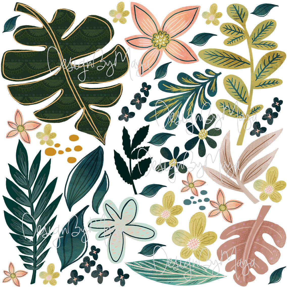 Watercolor Foliage And Leaves - Fabric Nursery Wall Art Decals