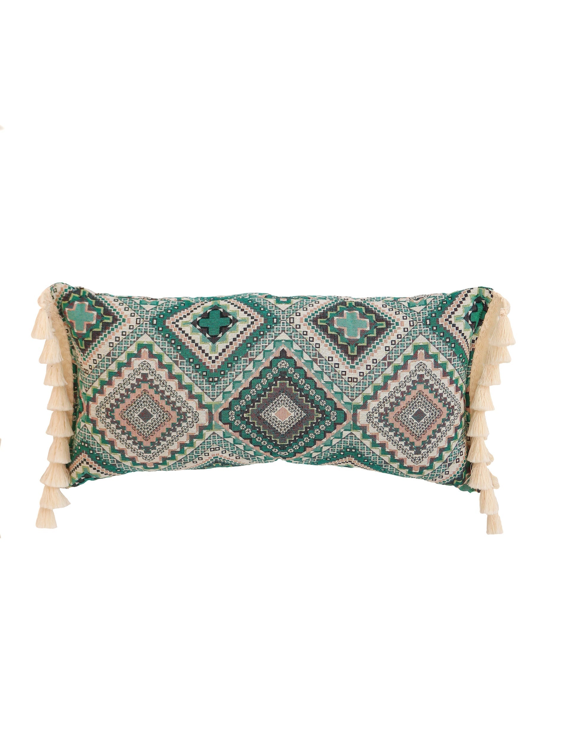 Sea Green Mosaic - Bolster Pillow With Fringe