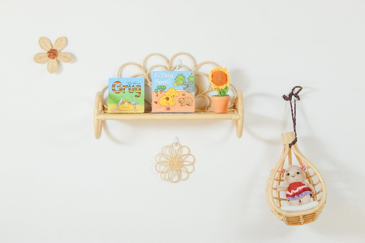 Rattan Doll Wall Hanger Chair – Boho Kids Room Decor & Gift For Girls | Handmade Nursery Wall Basket For Dolls