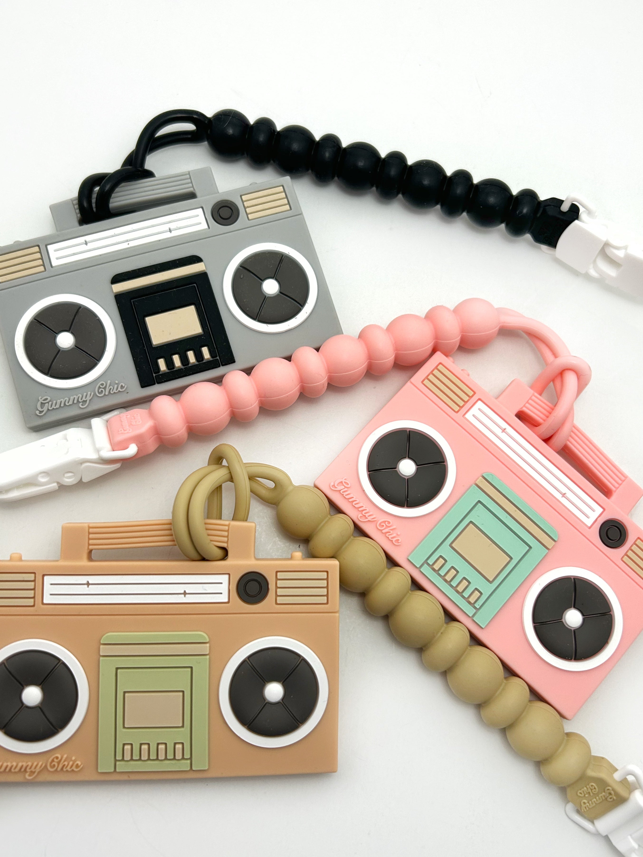 Boom Box Teether Silicone Clip On Teether