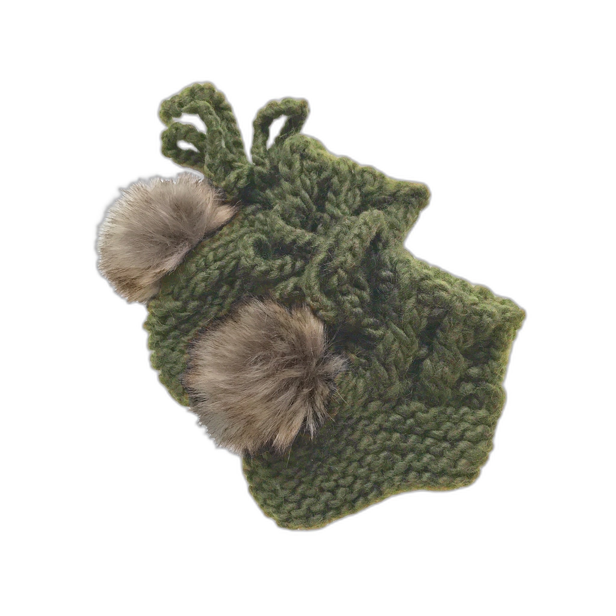 Booties With Pom, Olive