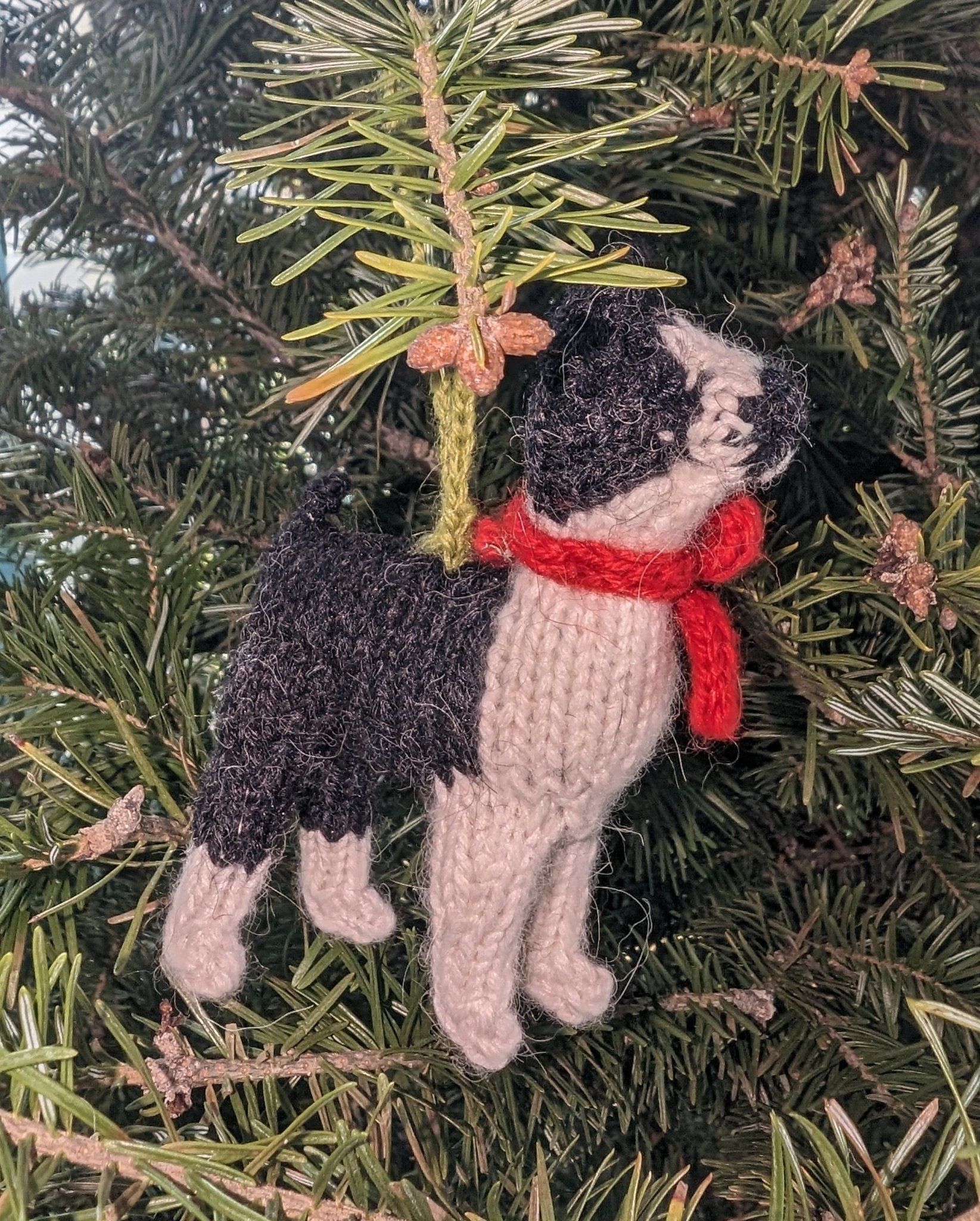Hand Knit Alpaca Wool Christmas Ornament - Boston Terrier Dog