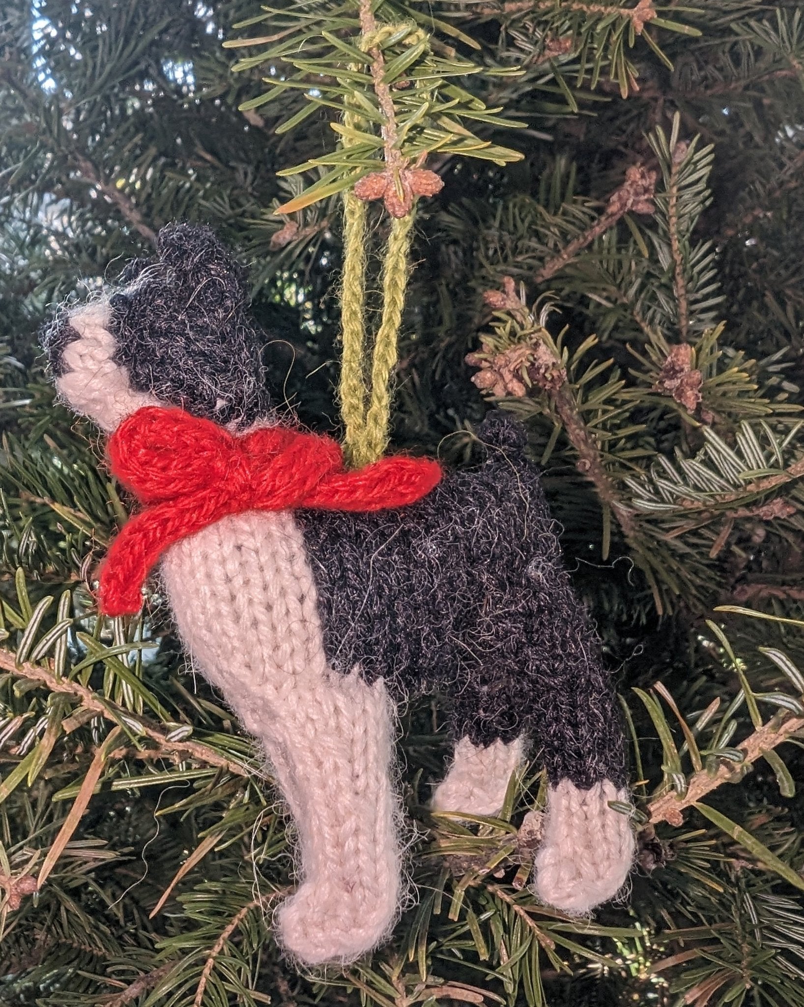 Hand Knit Alpaca Wool Christmas Ornament - Boston Terrier Dog