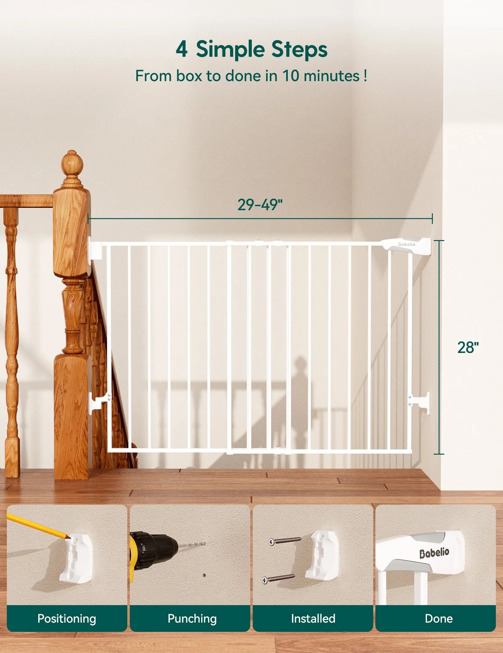 Boundless B17 | No-trip Hardware Mounted Baby Gates For Stairs