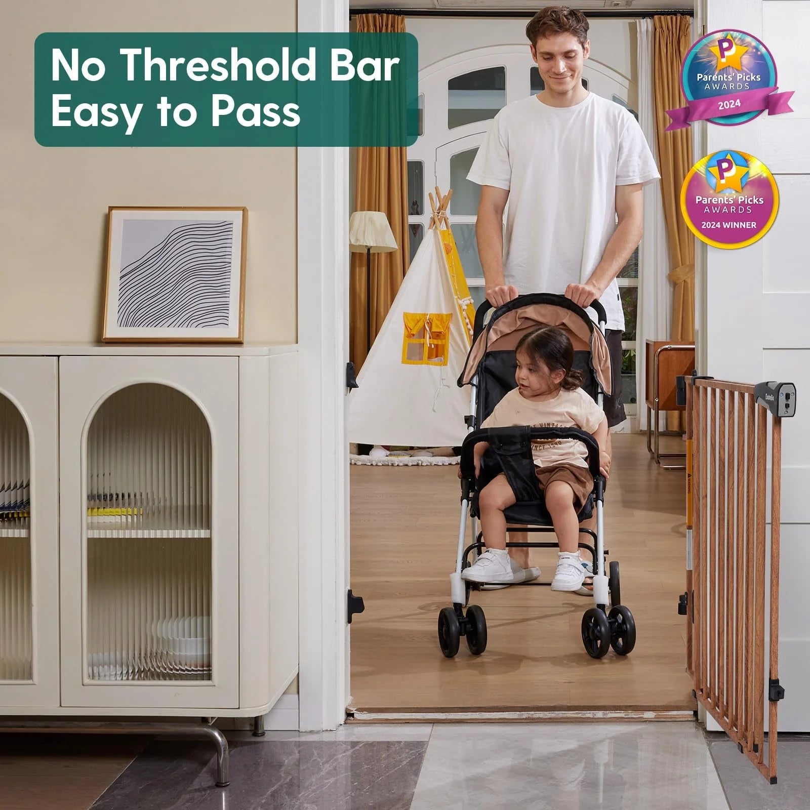 Boundless B17 Wood Pattern | Safety Baby Gate For Stairs