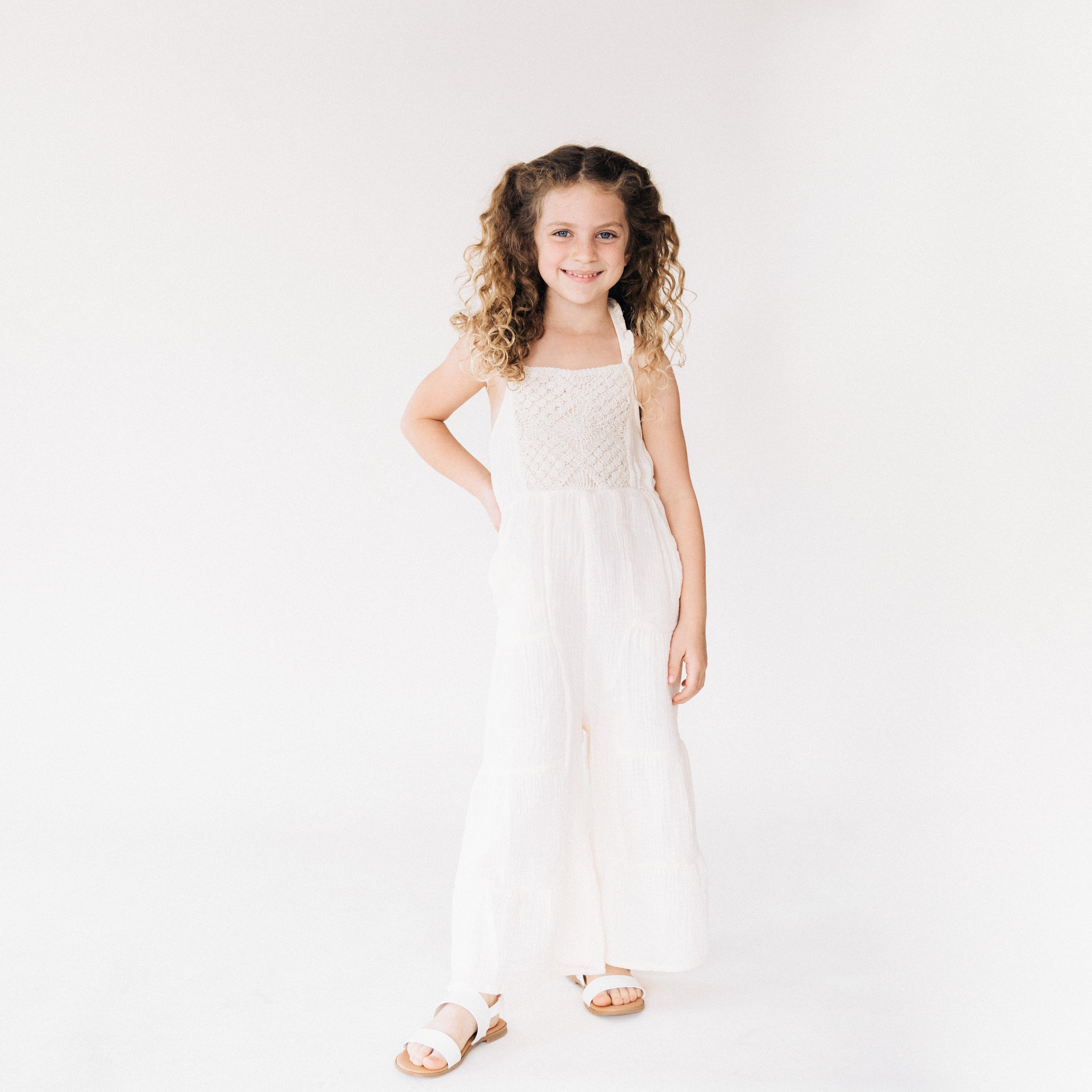 Soft White Crochet Jumpsuit - Child