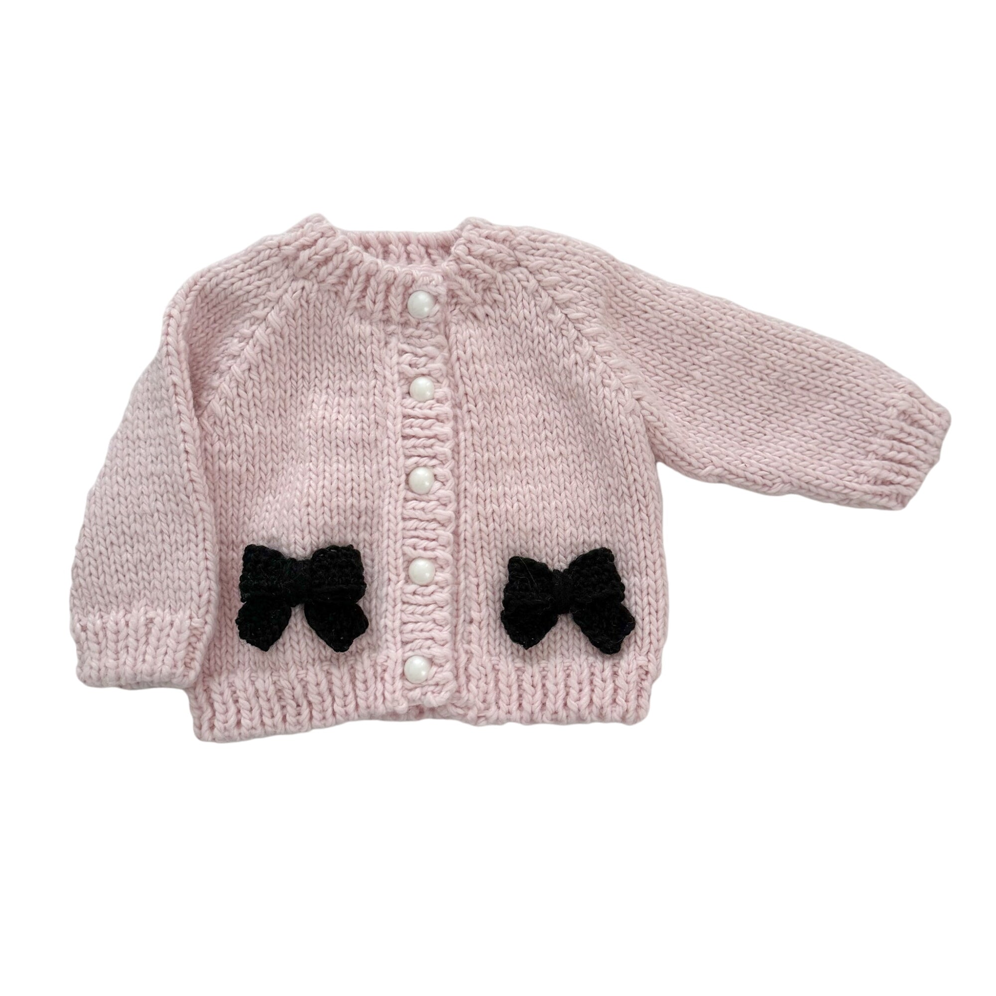 Bow Cardigan, Baby Pink/black