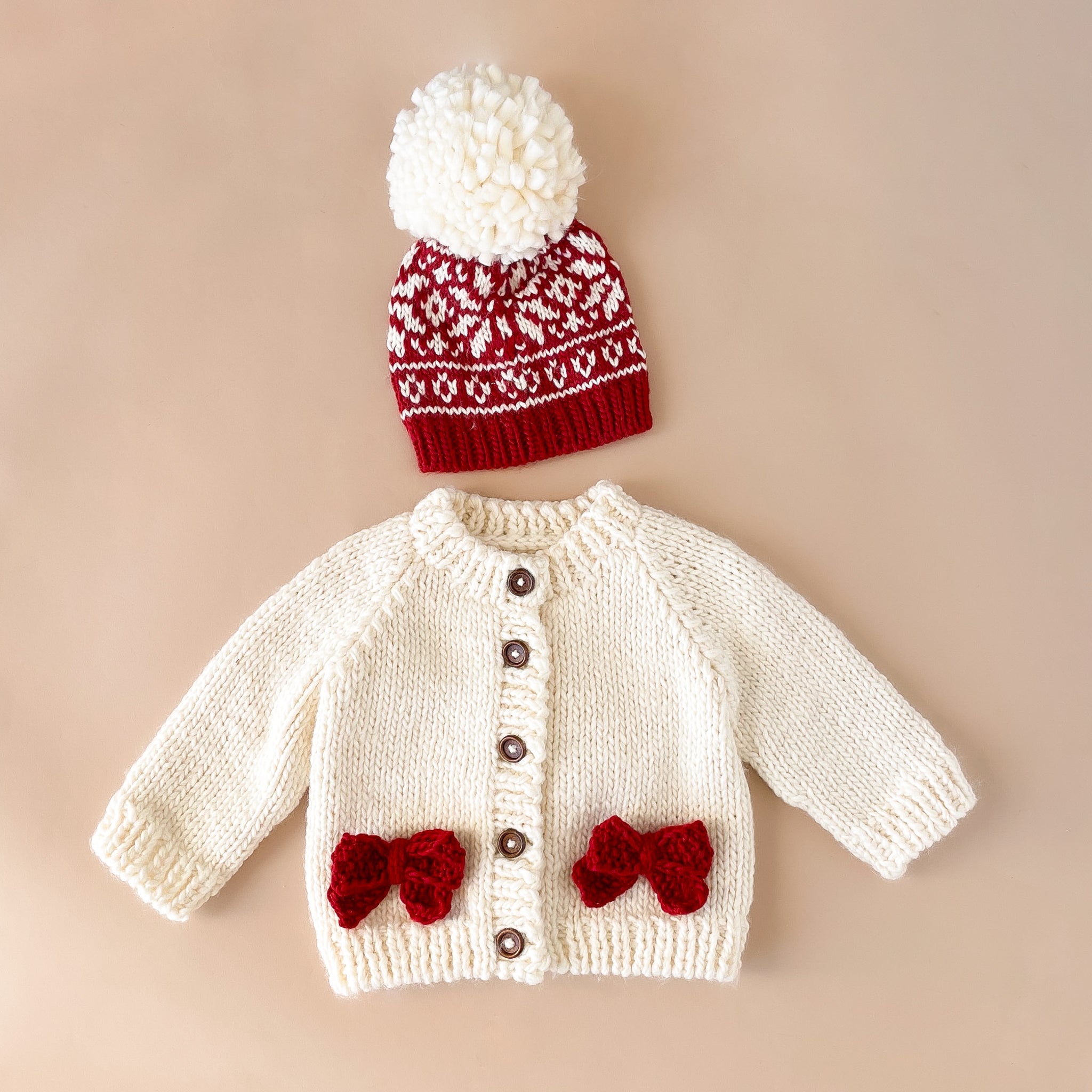 Bow Cardigan, Cream/red