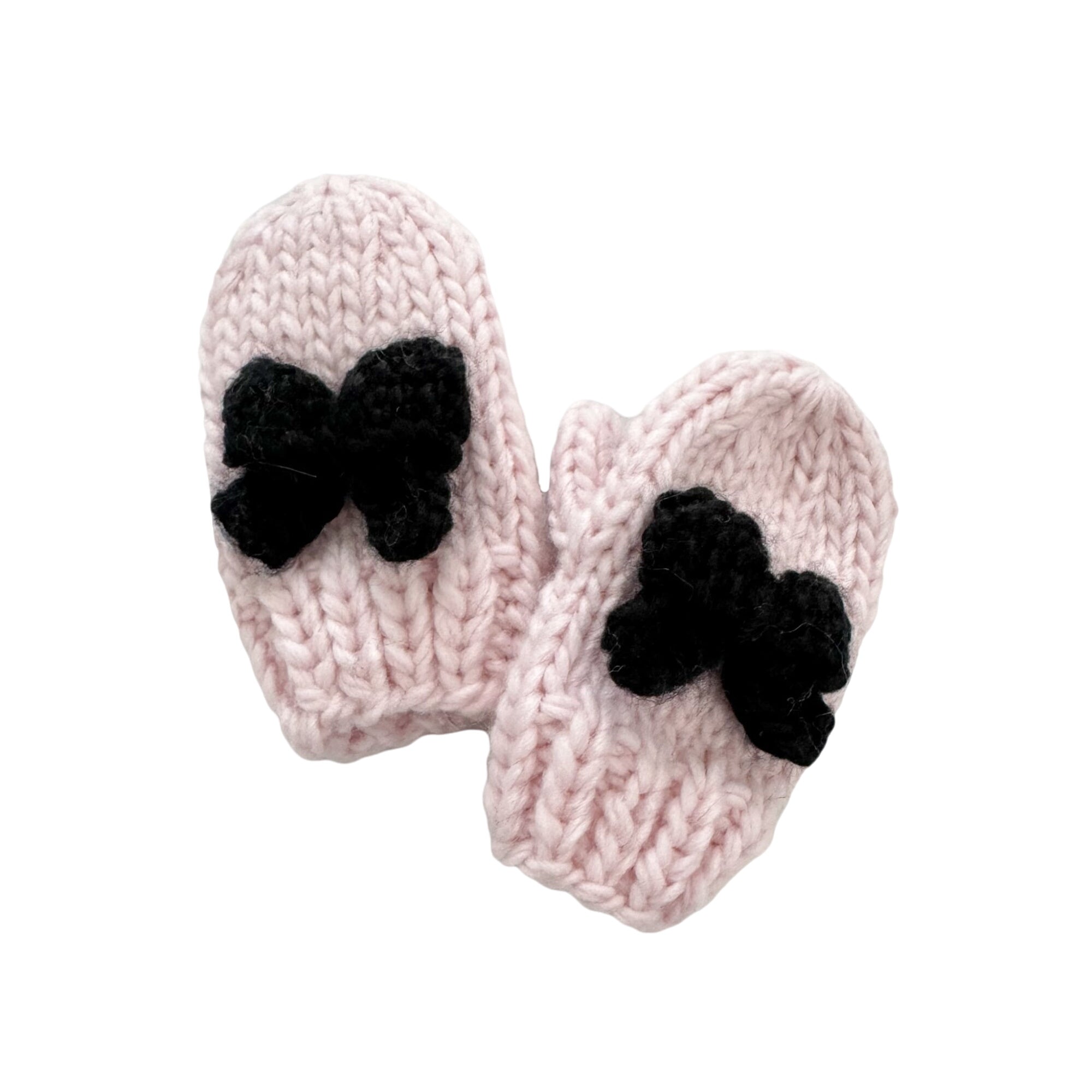 Bow Mittens, Baby Pink/black