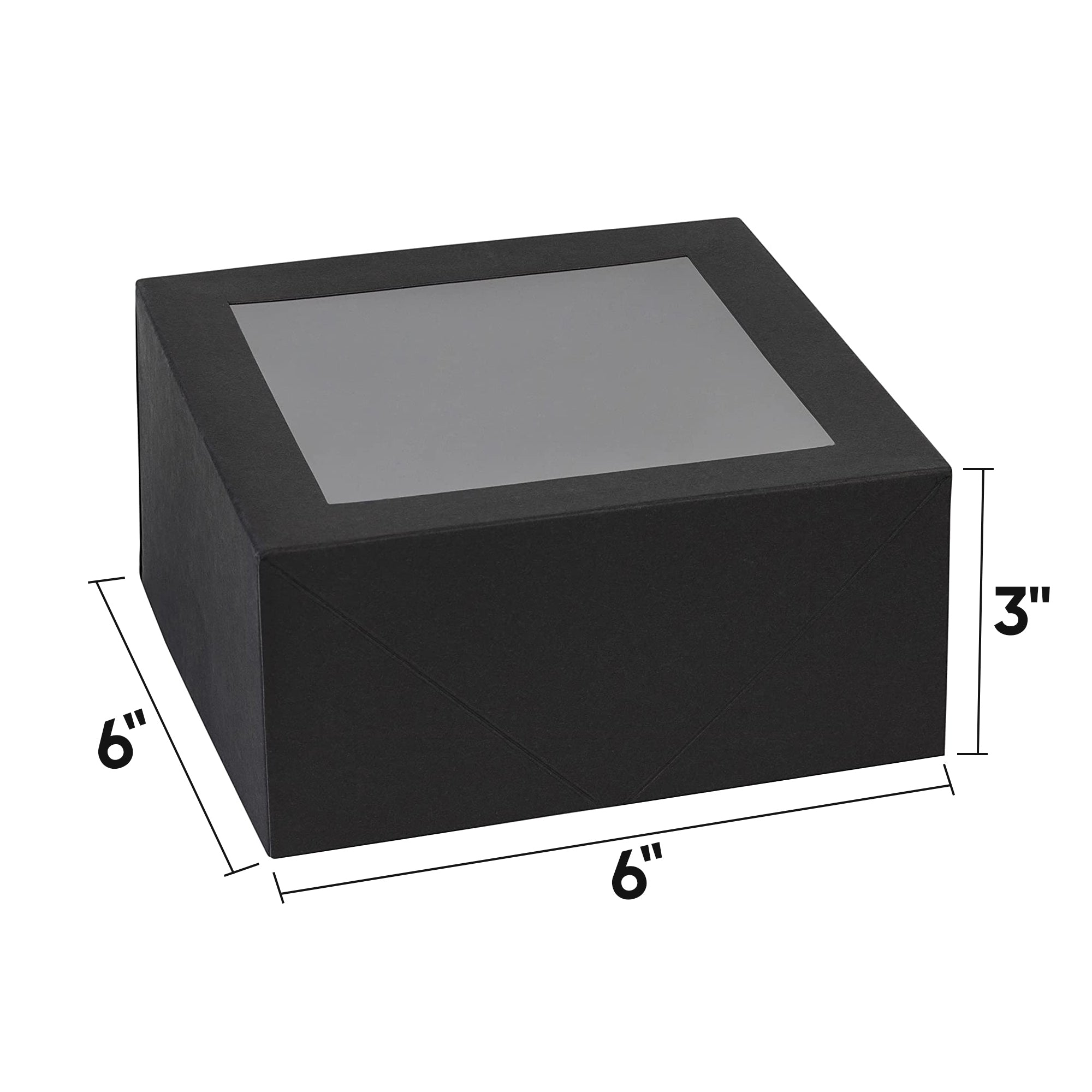 Square Bakery Boxes With Window 16 Pack Black 6x6x3"