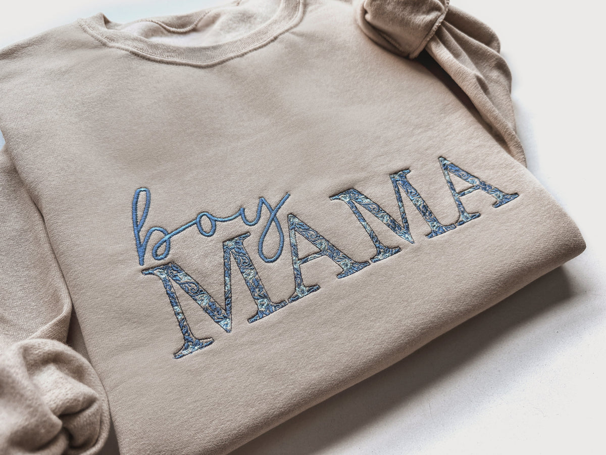 Blue Floral Boy Mama Embroidered Sweatshirt