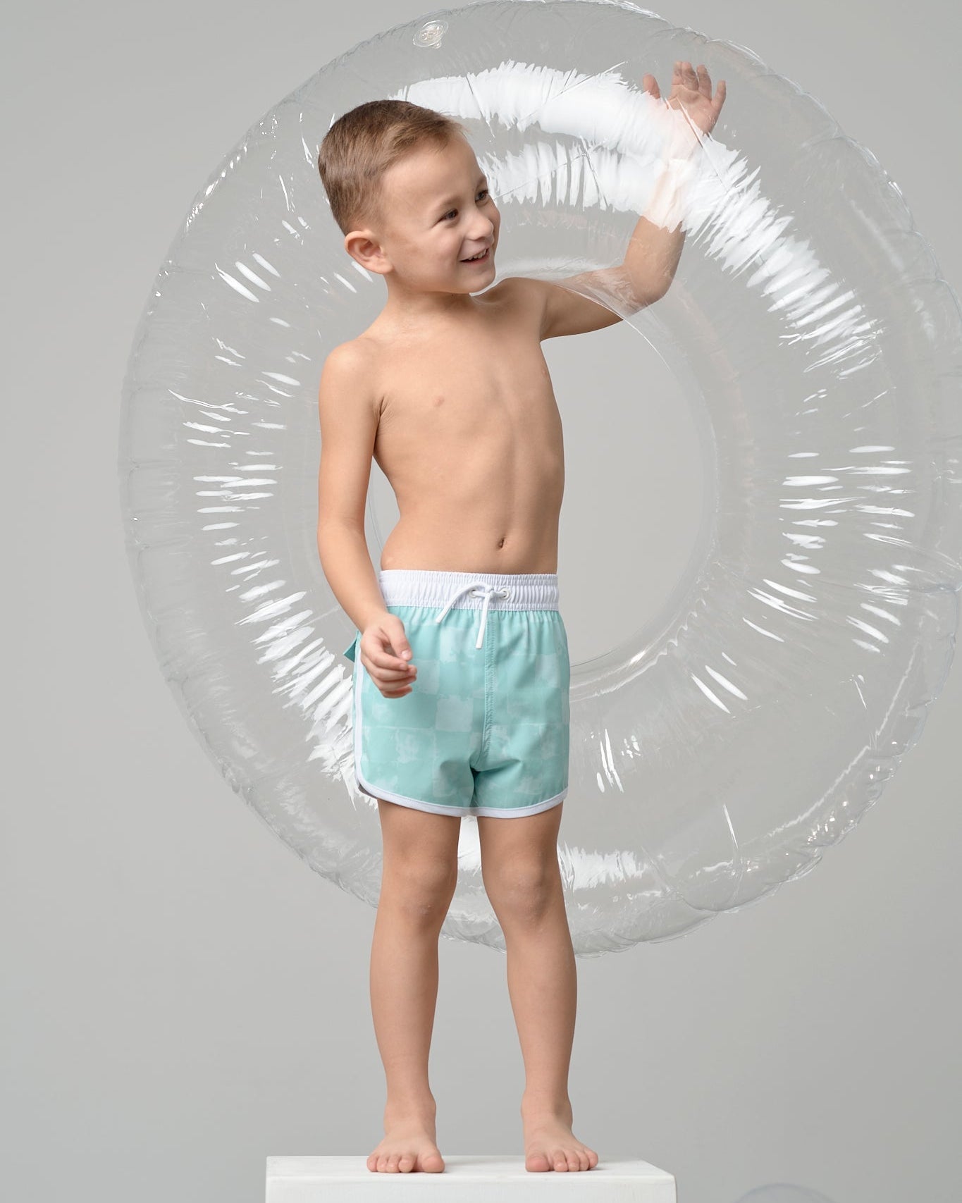 Boy's Swim Short - Mint Check