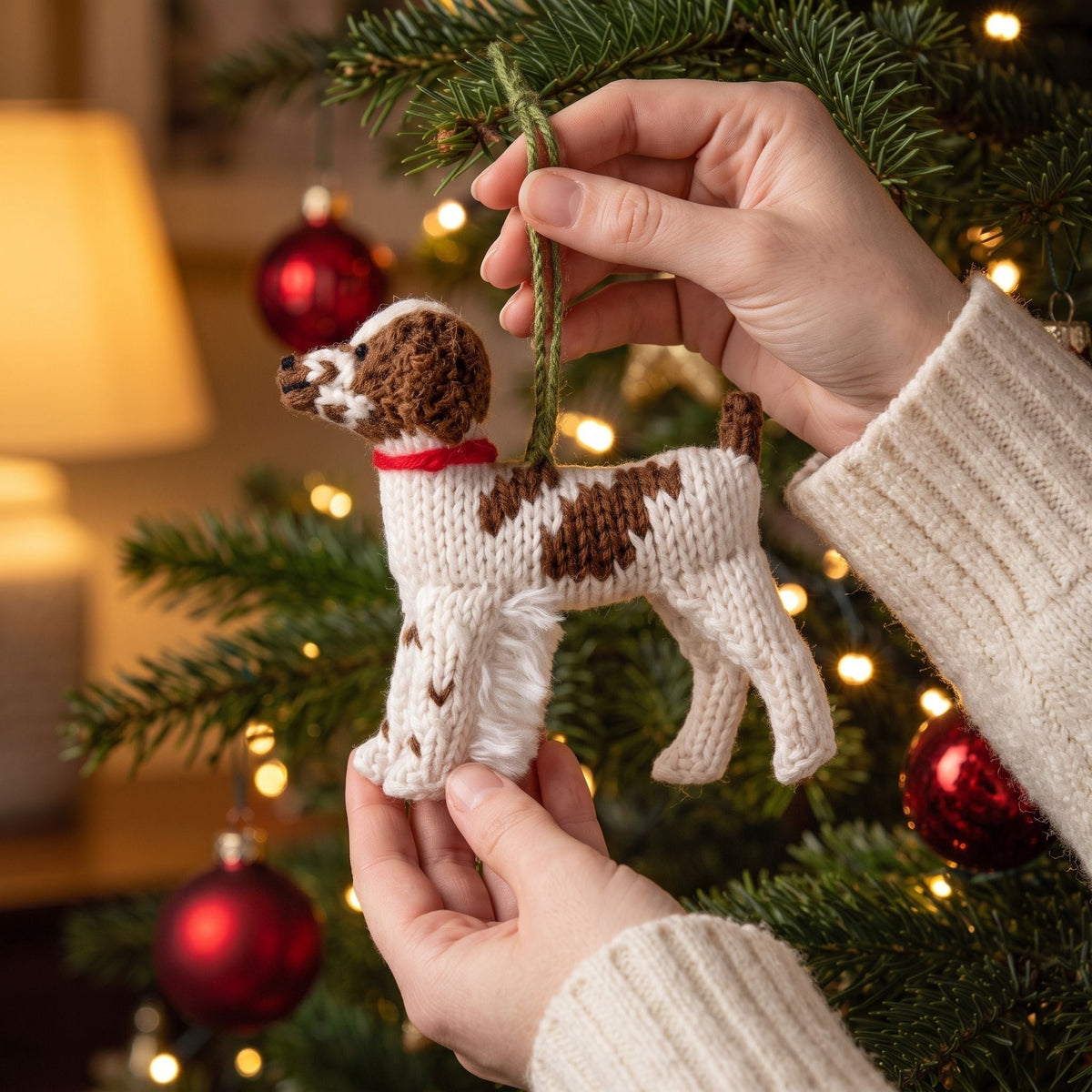 Hand Knit Alpaca Wool Christmas Ornament - Brittany Spaniel Dog