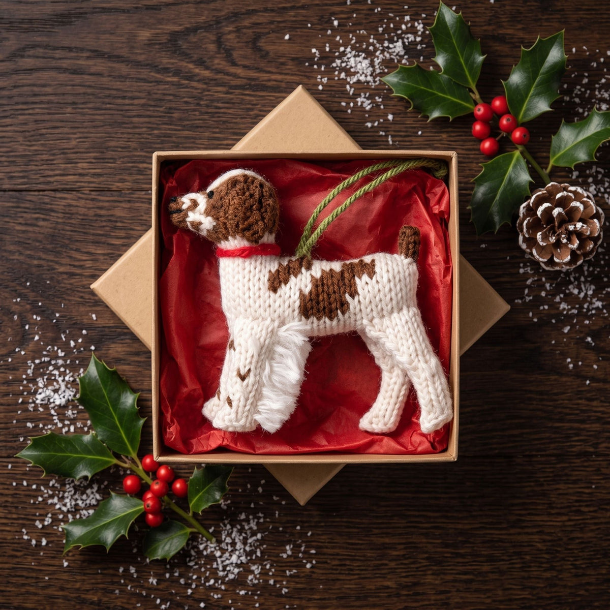 Hand Knit Alpaca Wool Christmas Ornament - Brittany Spaniel Dog