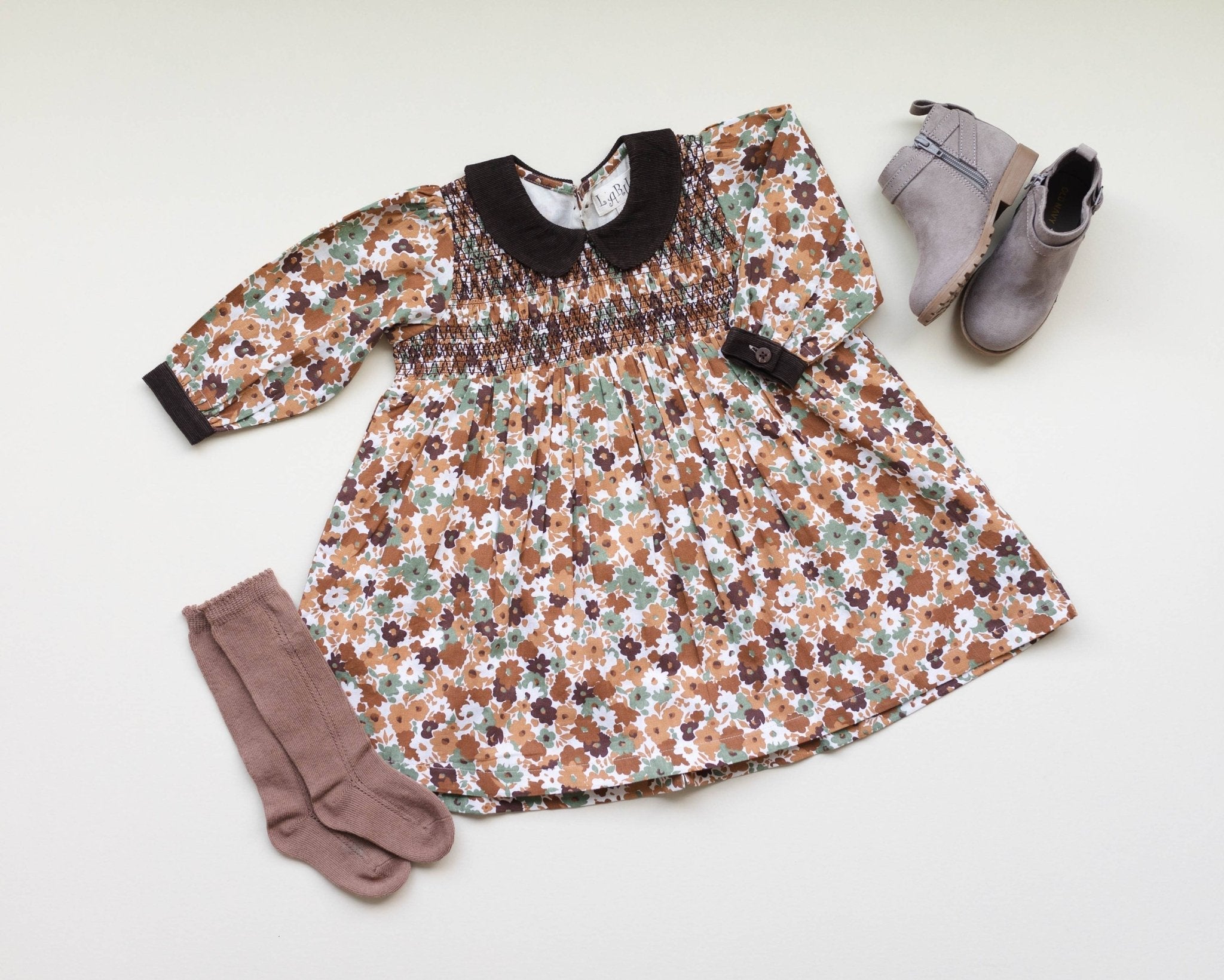 Brown Fall Smocked Dress