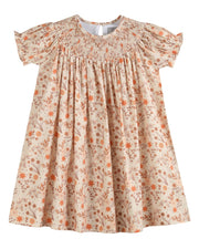 Brown Floral Smocked Bishop Dress