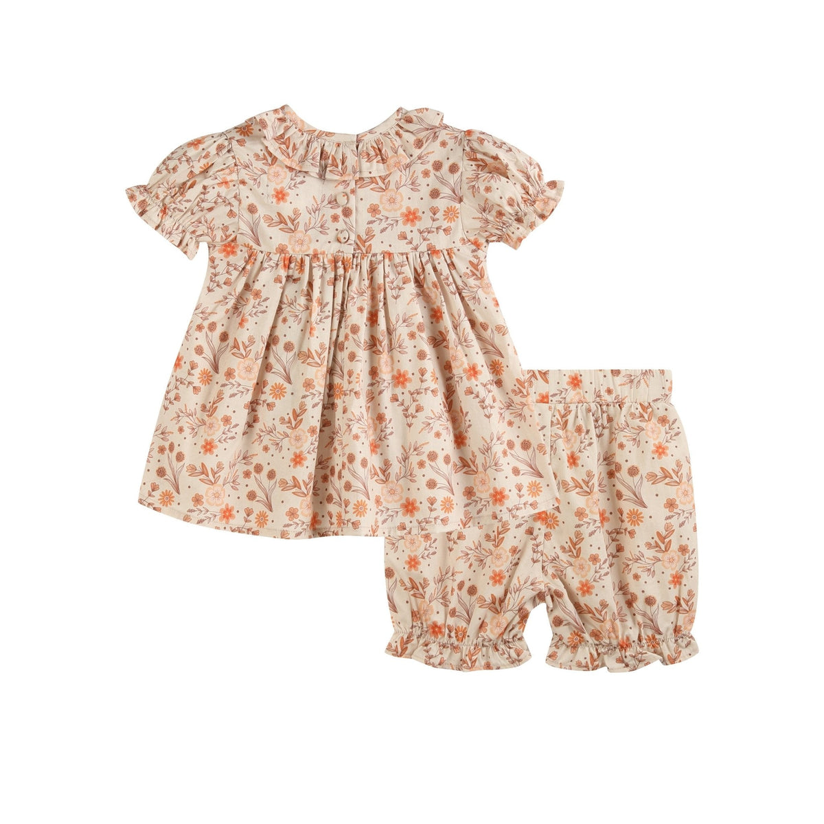 Brown Floral Smocked Dress And Bloomer Set