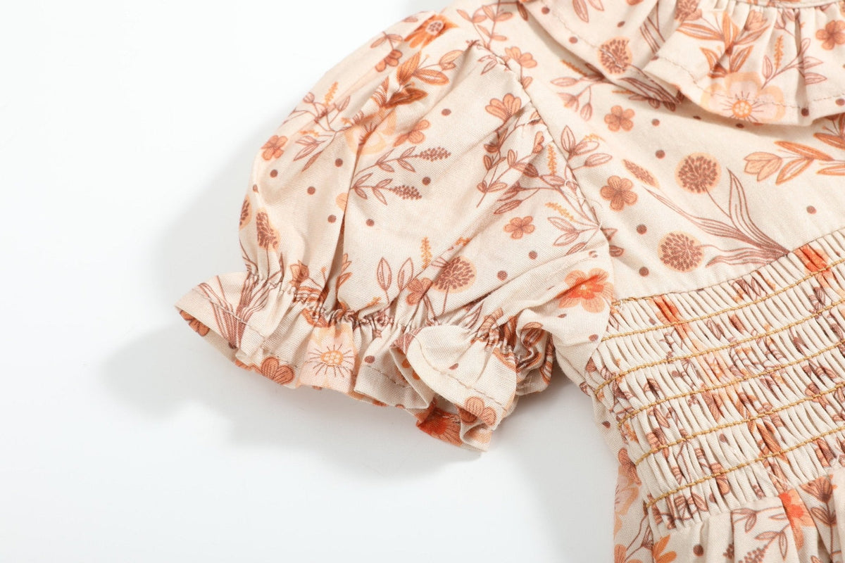 Brown Floral Smocked Dress And Bloomer Set
