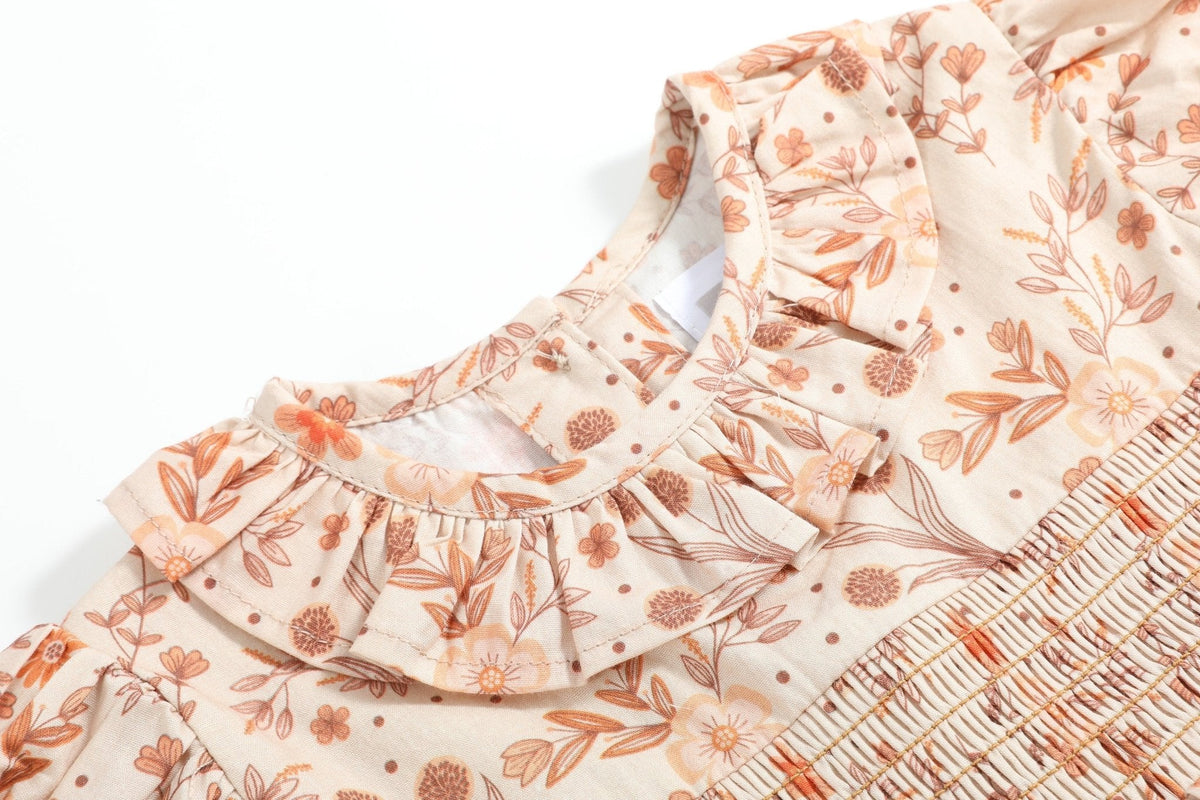 Brown Floral Smocked Dress And Bloomer Set