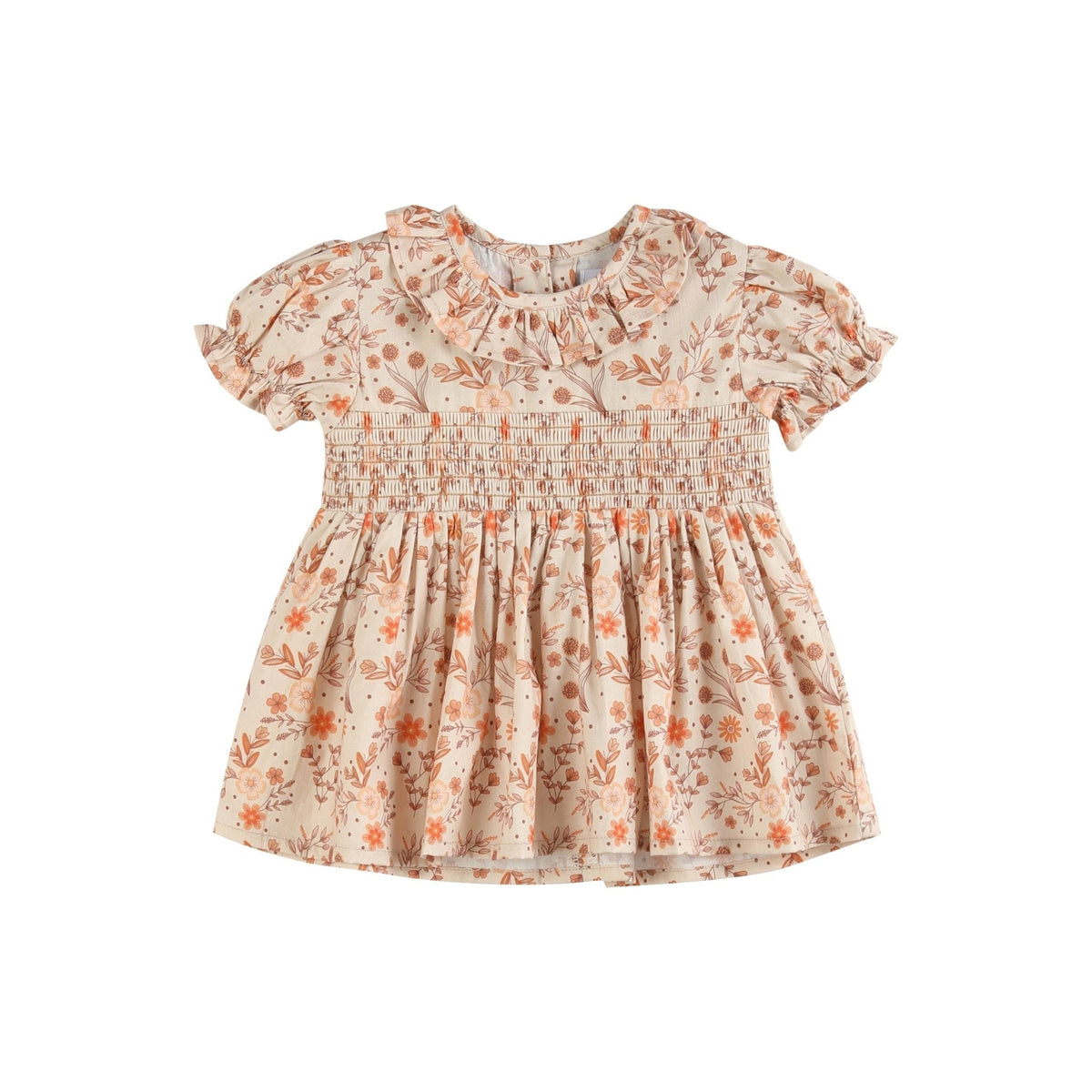 Brown Floral Smocked Dress And Bloomer Set