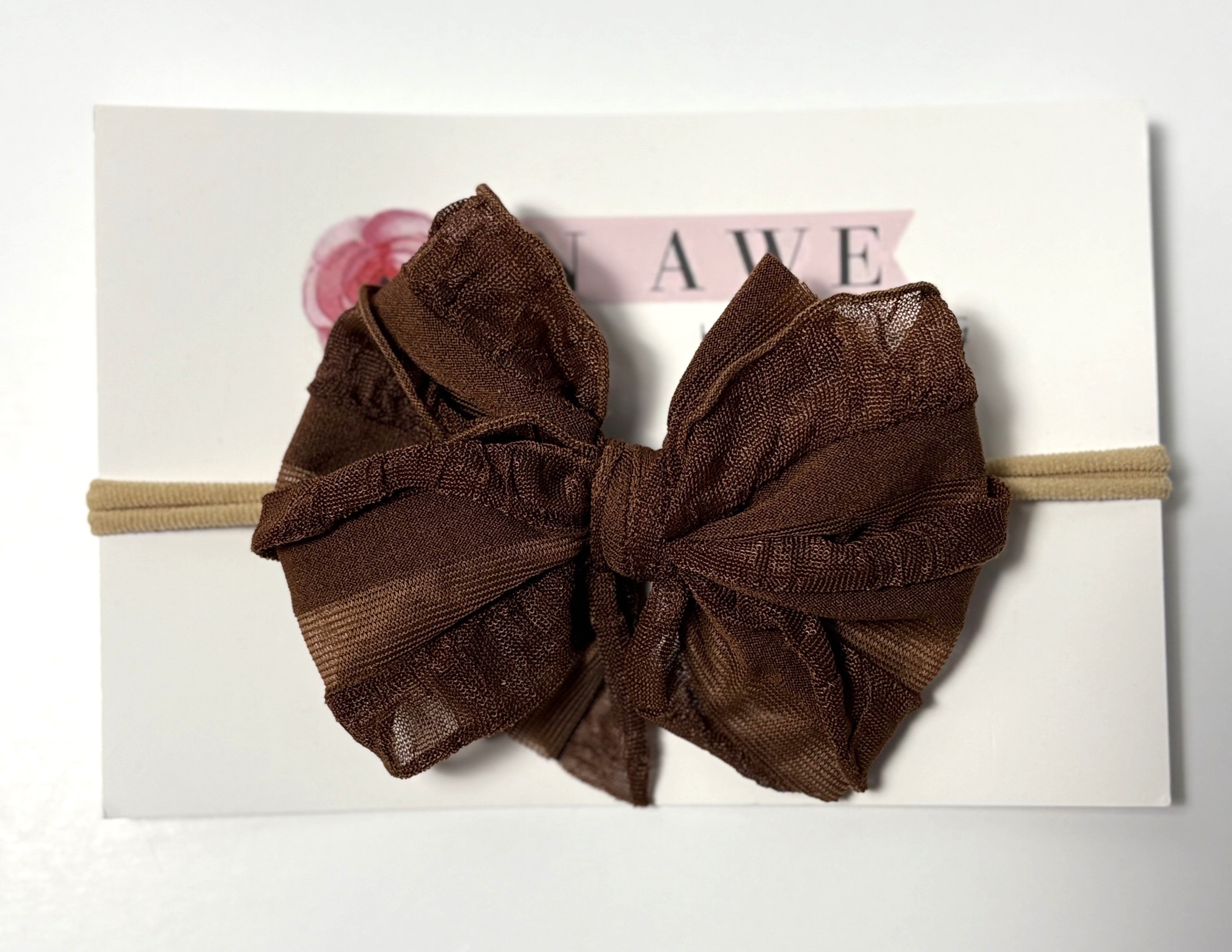 Brown | Skinny Mini Nylon Ruffled Baby Headband