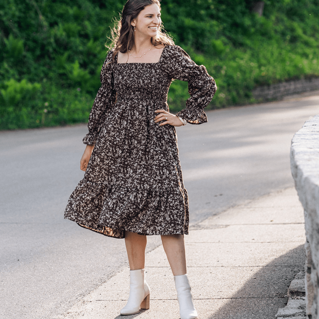Dainty Floral Brown Dress- Women