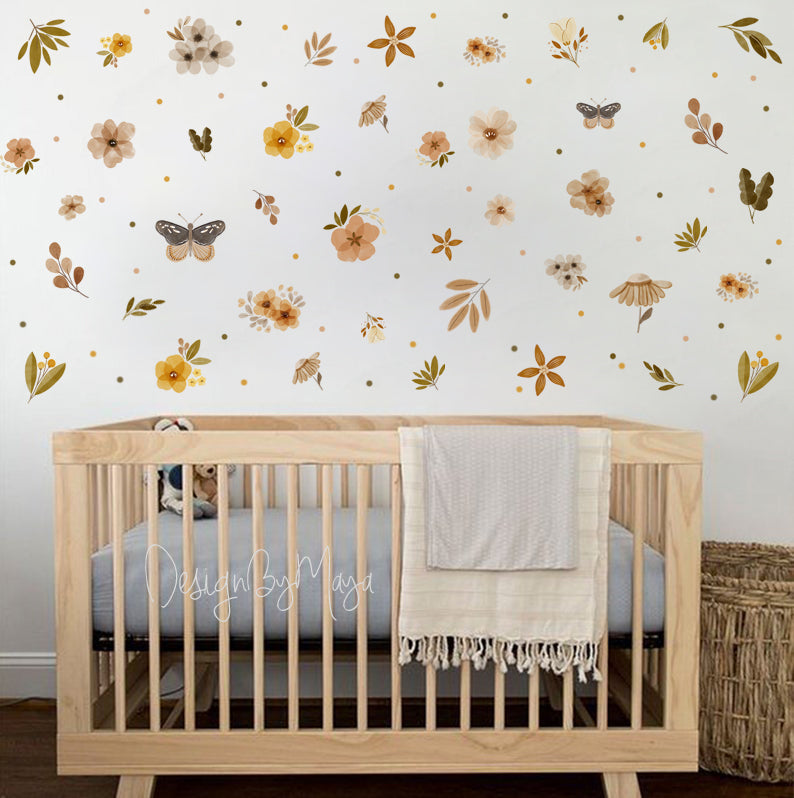 Boho Foliage & Butterfly Wall Decals - Fabric Nursery Wall Art Decals