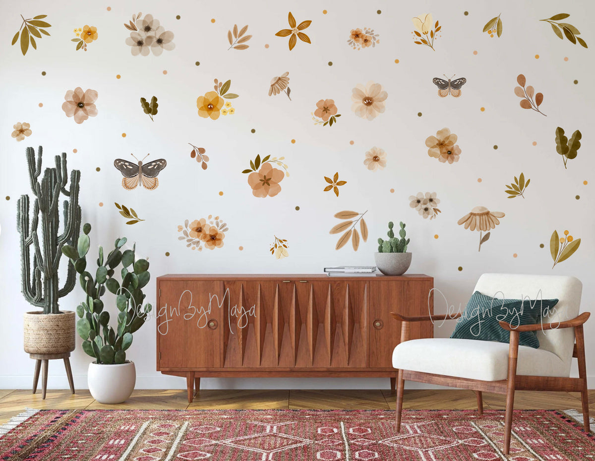 Boho Foliage & Butterfly Wall Decals - Fabric Nursery Wall Art Decals