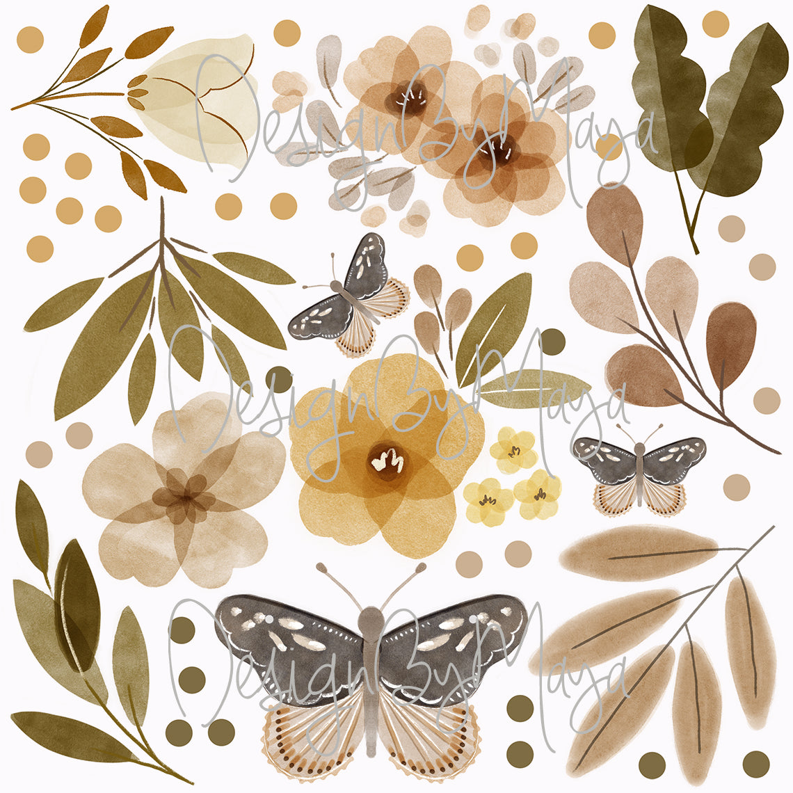 Boho Foliage & Butterfly Wall Decals - Fabric Nursery Wall Art Decals
