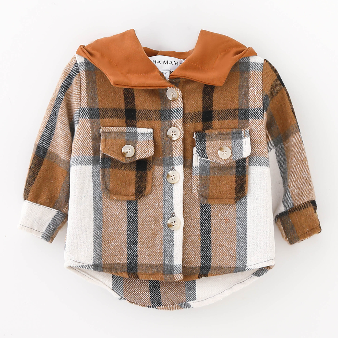 Hooded Brown & Gray Flannel Jacket - Child