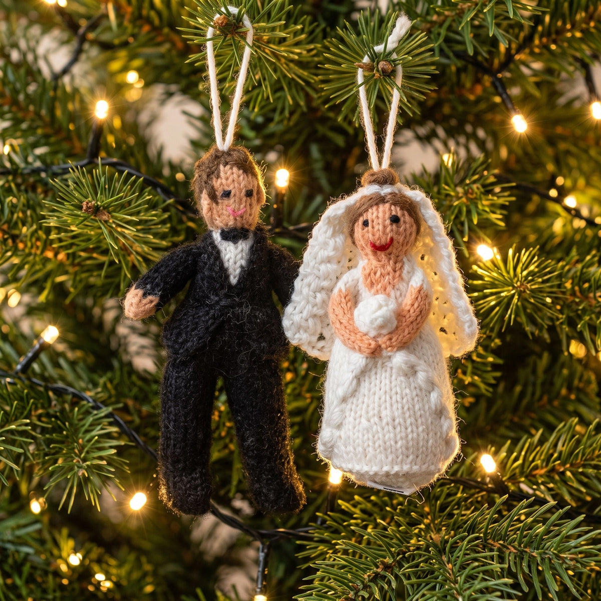 Brunette Groom Ornament Hand Knit Wedding Ornament