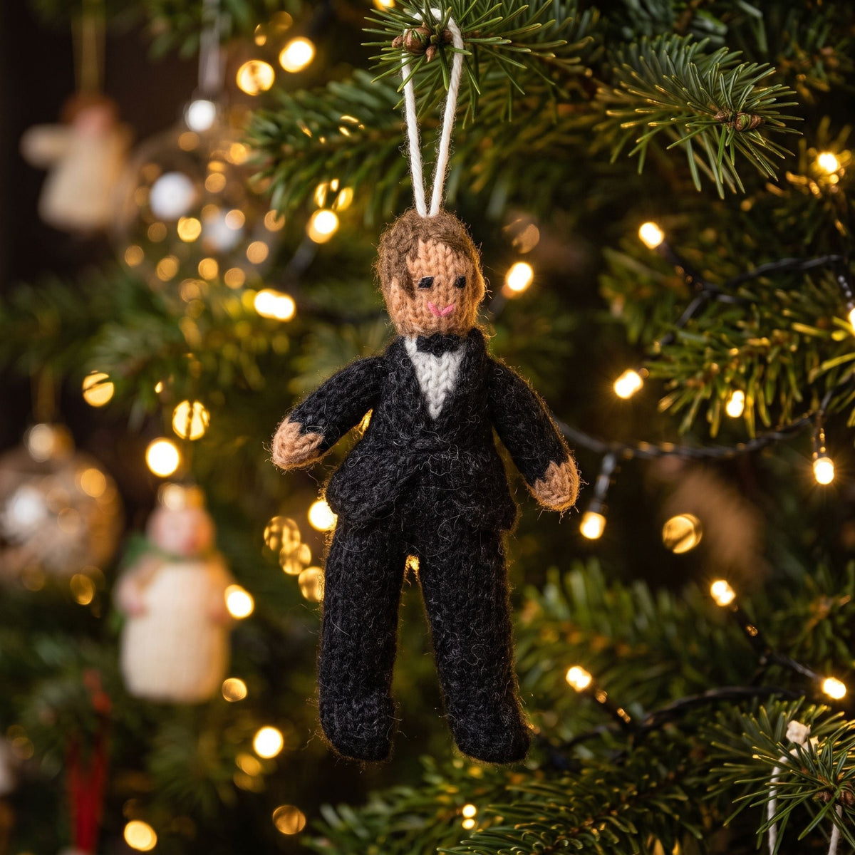 Brunette Groom Ornament Hand Knit Wedding Ornament
