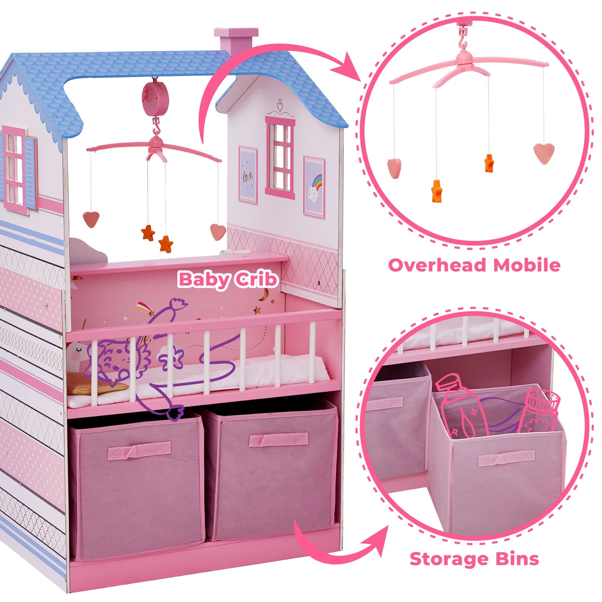 Olivia's Little World Baby Doll Changing Station Dollhouse With Storage, Pink