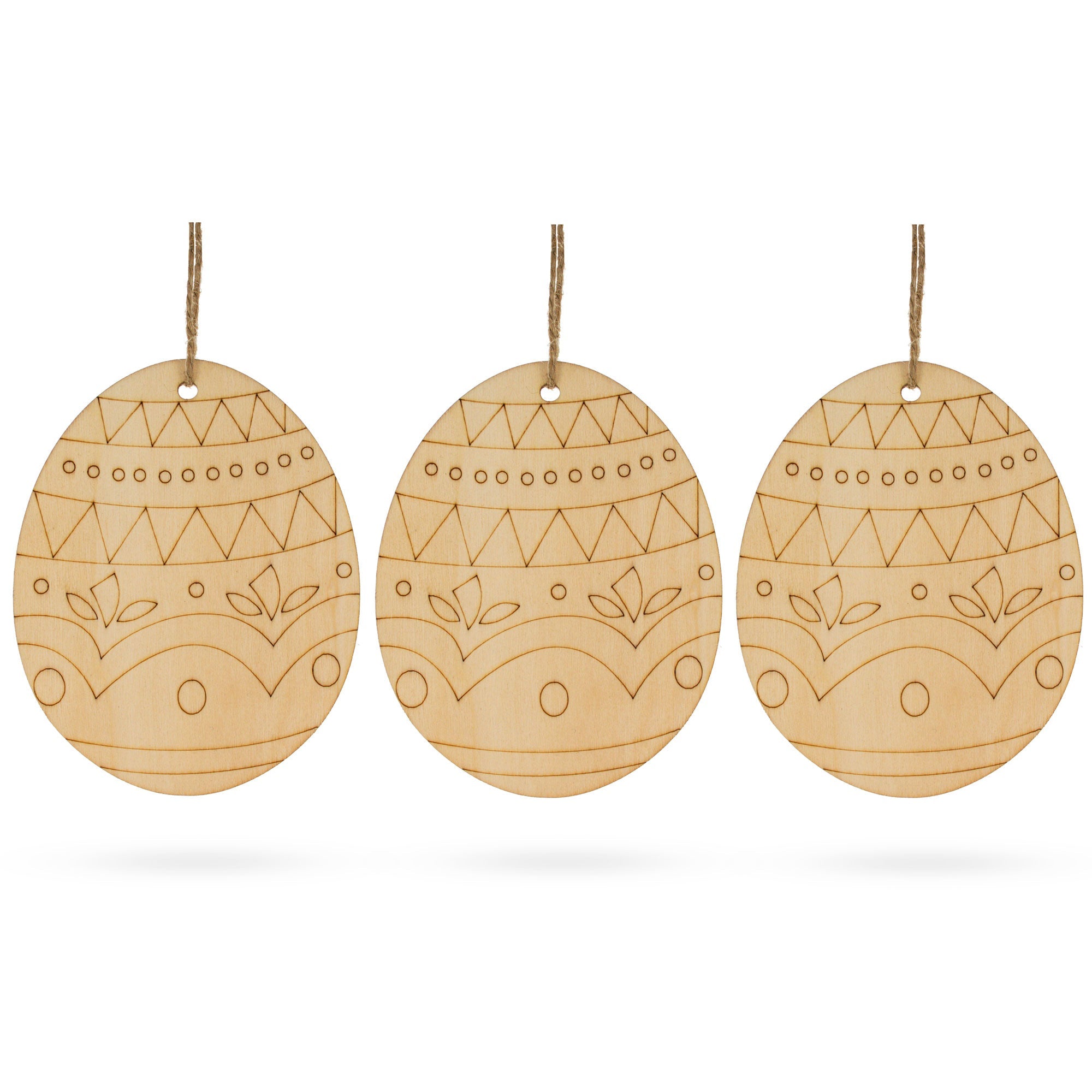 Set Of 3 Easter Egg Unfinished Wooden Ornament 4.3 Inches