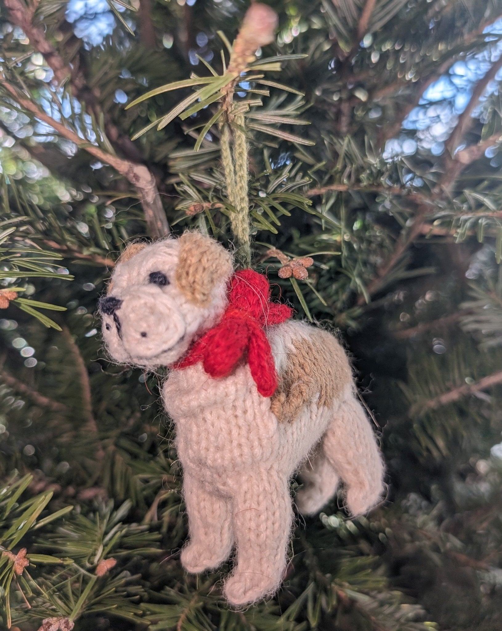 Hand Knit Alpaca Wool Christmas Ornament - Bulldog