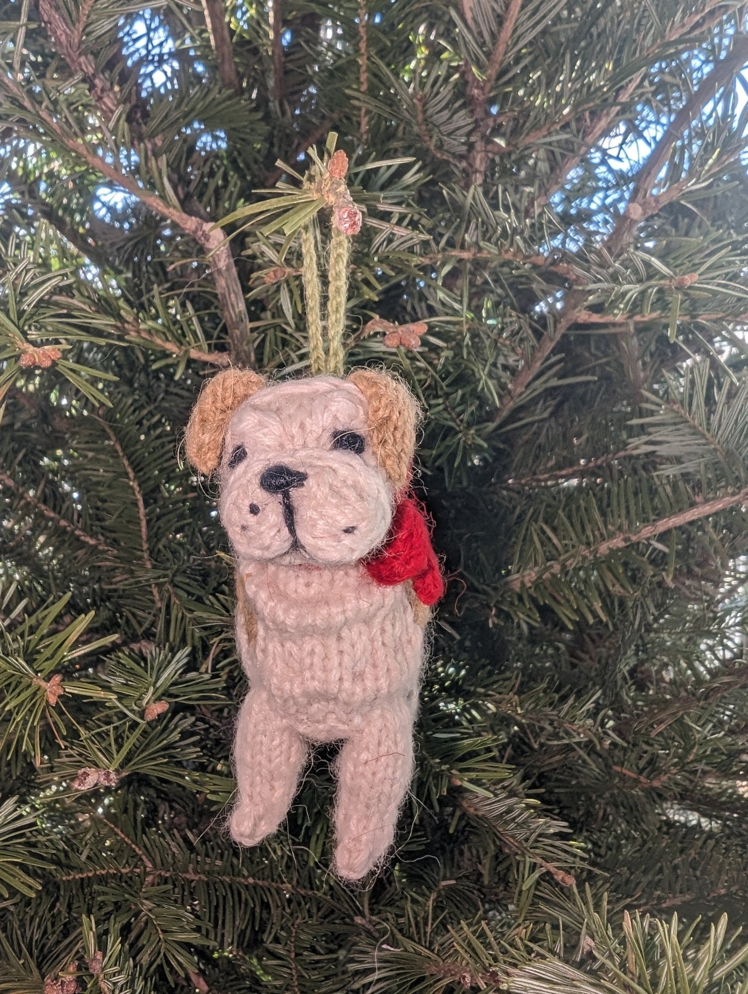 Hand Knit Alpaca Wool Christmas Ornament - Bulldog