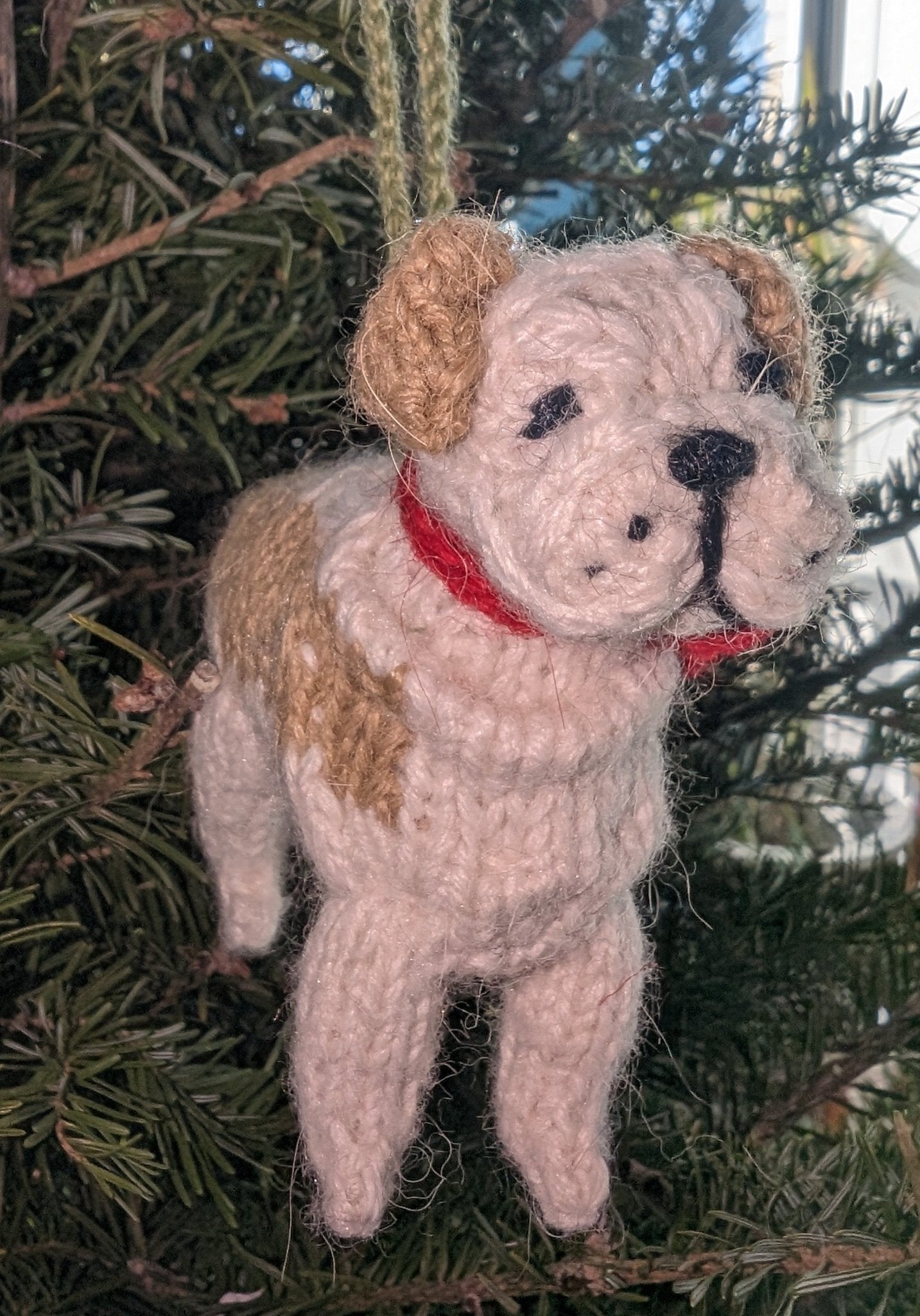 Hand Knit Alpaca Wool Christmas Ornament - Bulldog