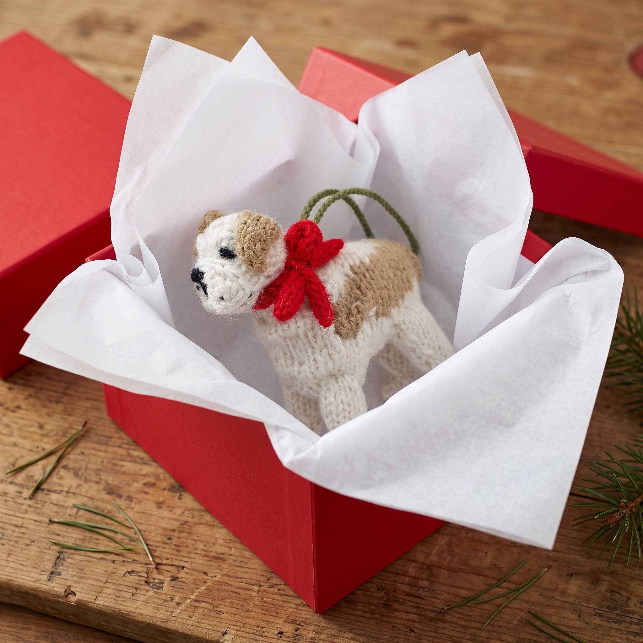 Hand Knit Alpaca Wool Christmas Ornament - Bulldog