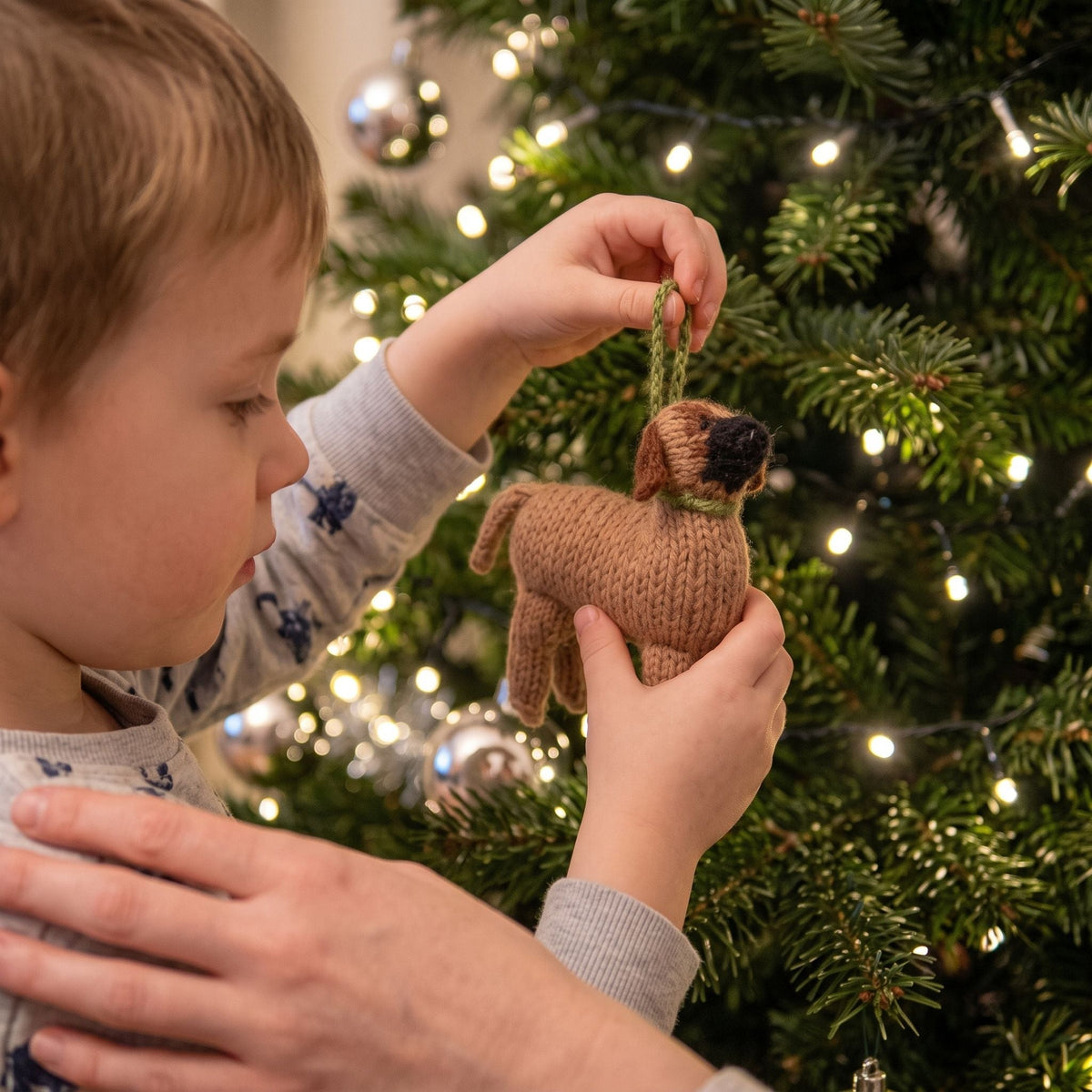 Hand Knit Alpaca Wool Christmas Ornament - Bullmastiff Dog