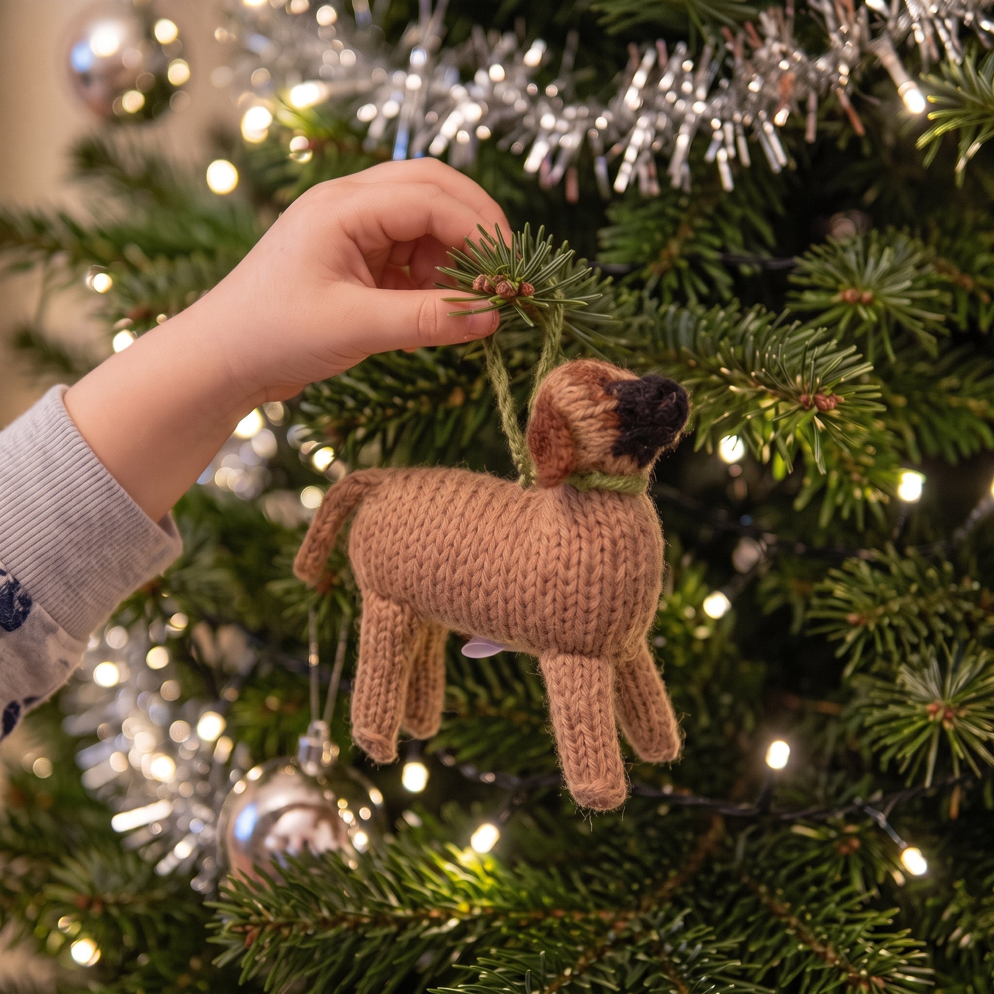 Hand Knit Alpaca Wool Christmas Ornament - Bullmastiff Dog