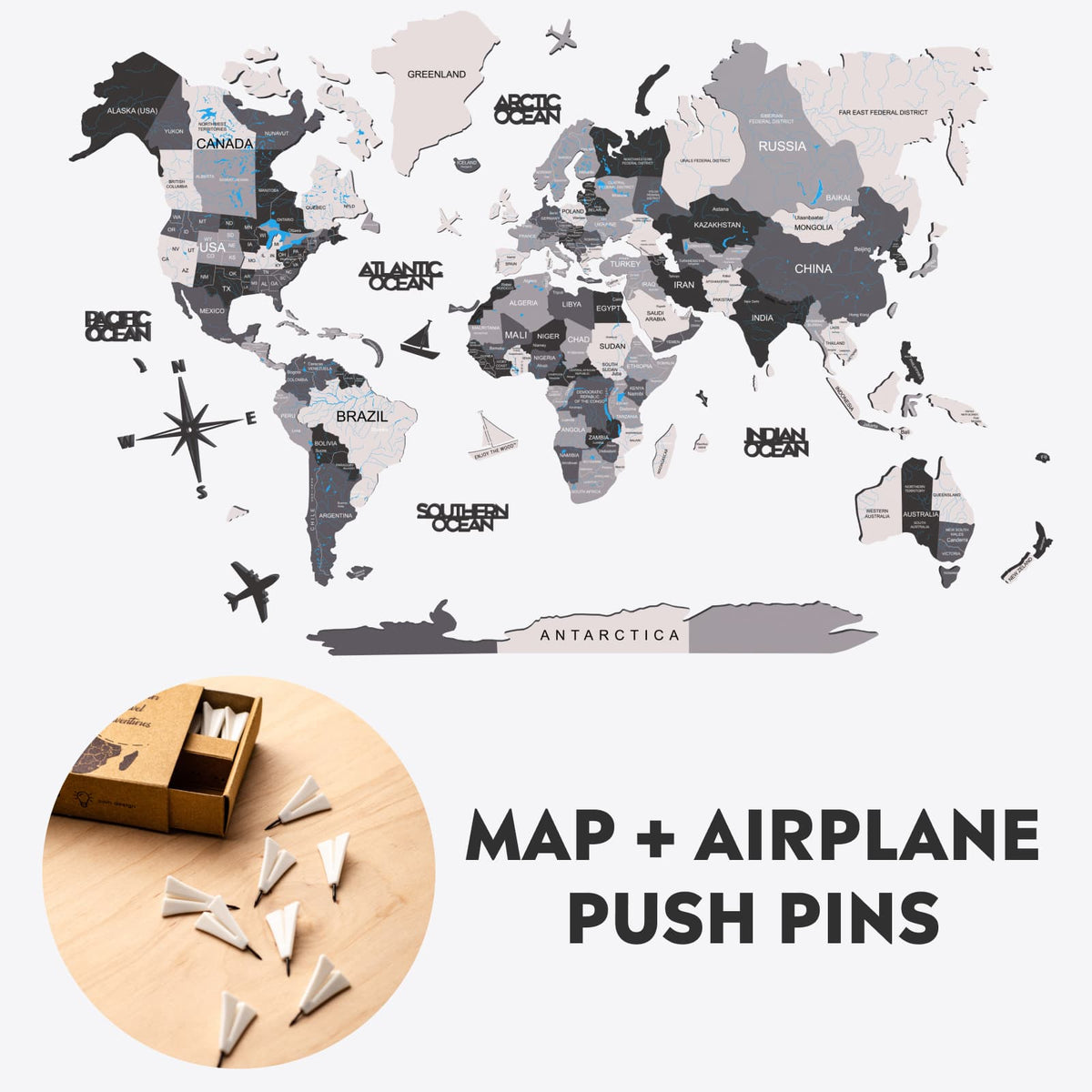 Bundle: Colored Map And Airplanes Pins
