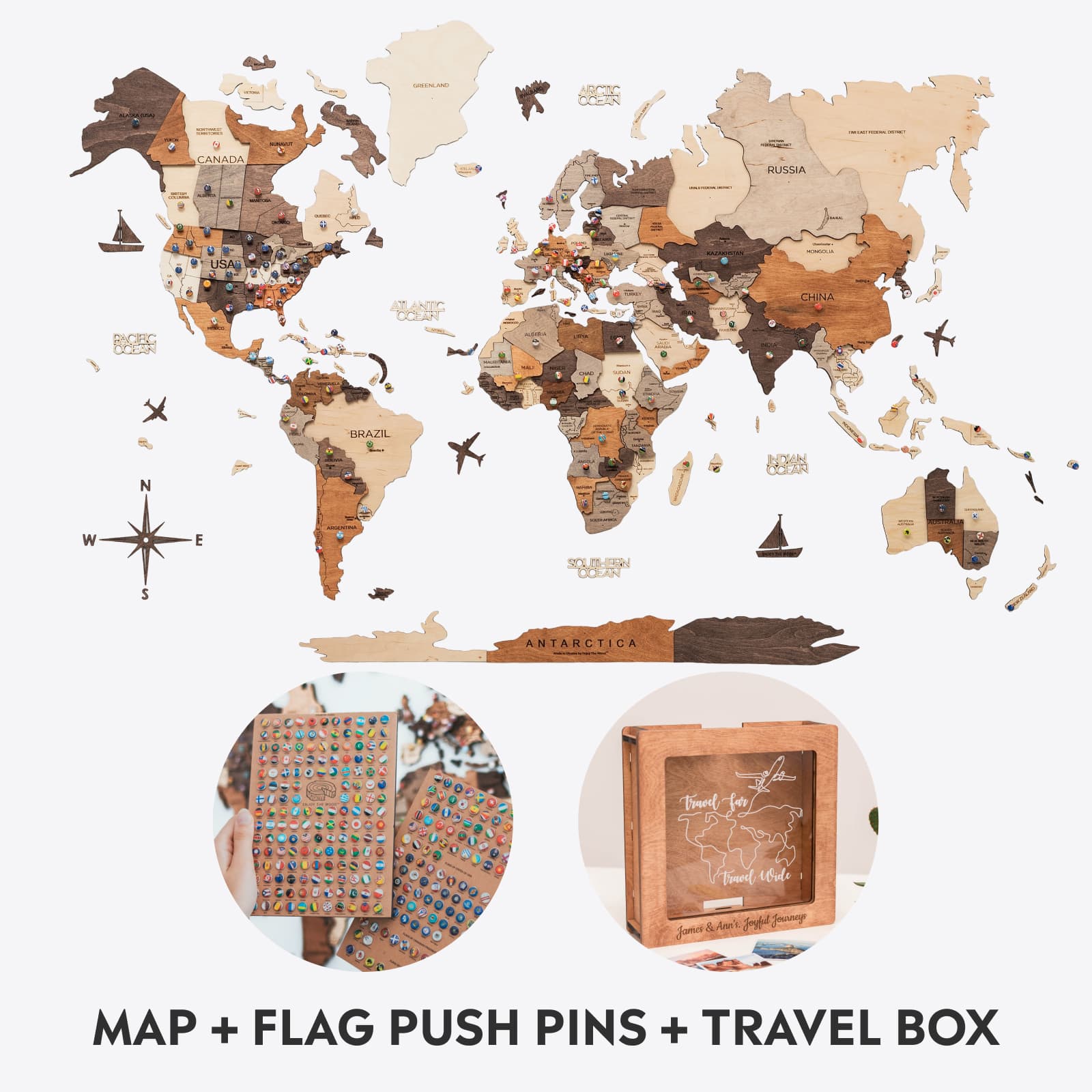 Bundle: Map, Flags Pins, Travel Box