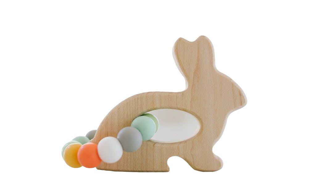 Bunny Wooden Grasping Toy With Teething Beads