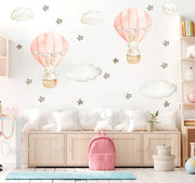 Bunny Inside Hot Air Balloon - Fabric Nursery Wall Art Decals