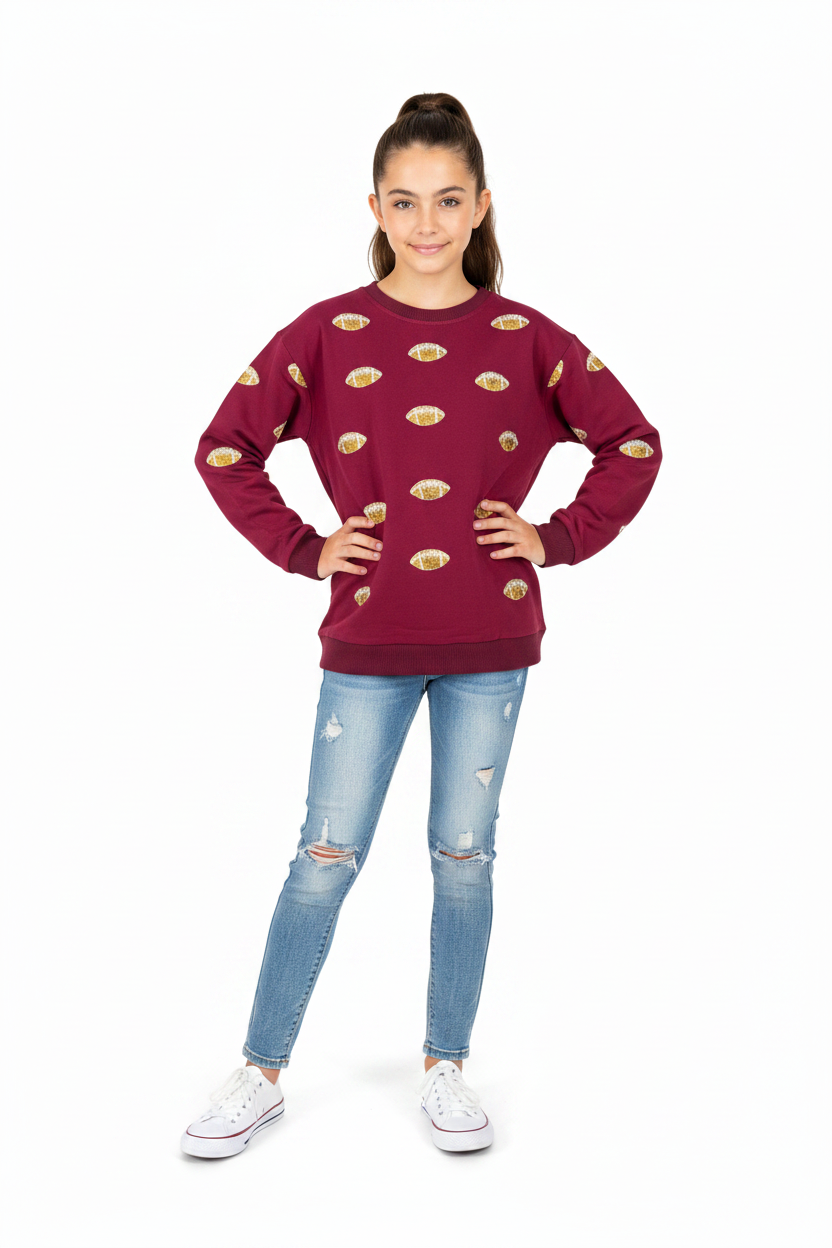 Tweenstyle By Stoopher - Glitter Football Sweatshirt - Burgundy